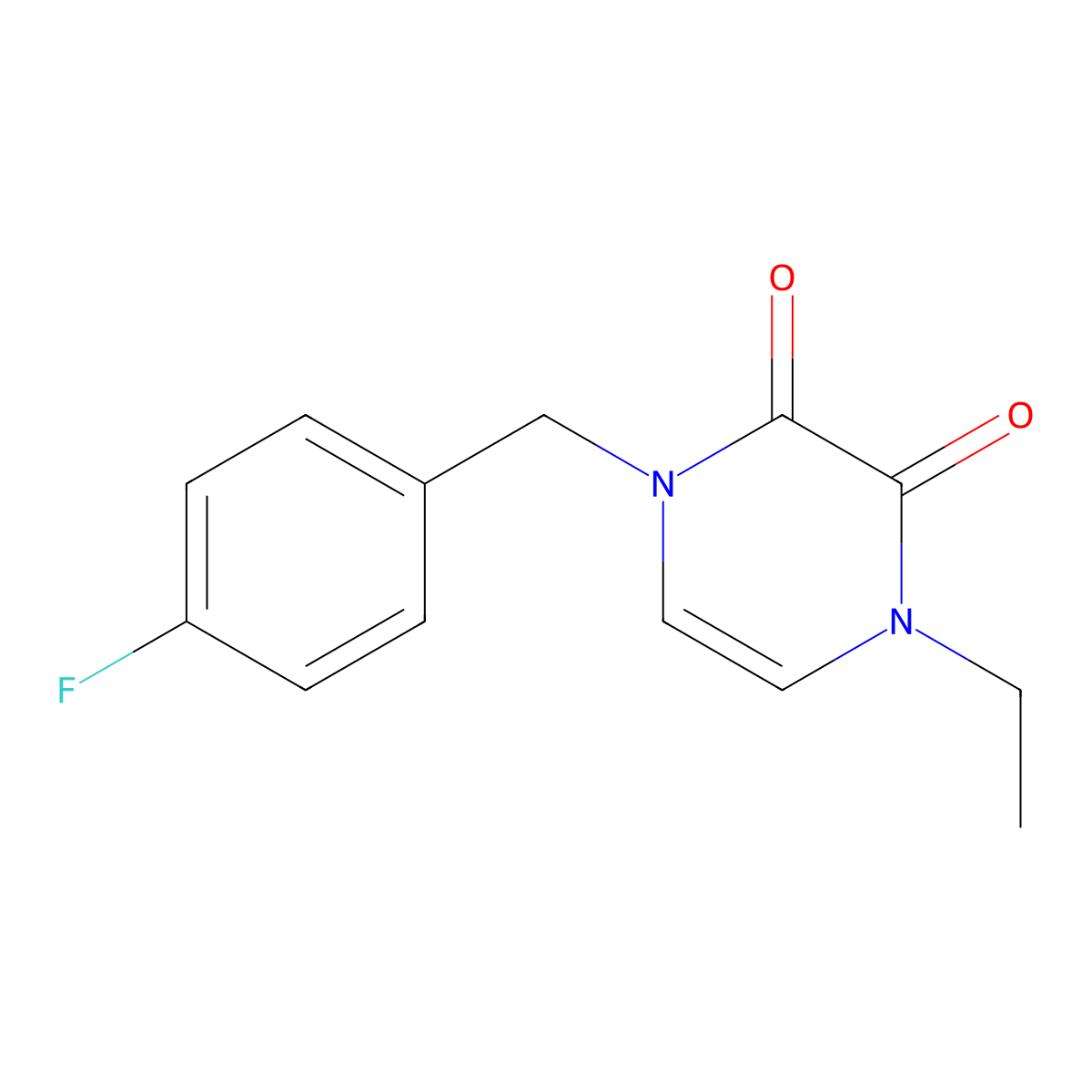 1-Ethyl-4-[(4-fluorophenyl)methyl]-1,2,3,4-tetrahydropyrazine-2,3-dione molecular structure, CAS 3030865-24-5