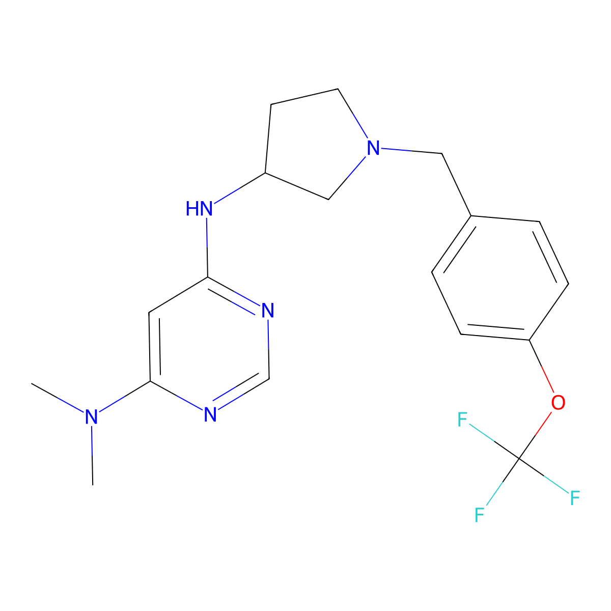 N4,N4-dimethyl-N6-(1-{[4-(trifluoromethoxy)phenyl]methyl}pyrrolidin-3-yl)pyrimidine-4,6-diamine molecular structure, CAS 3030865-39-2