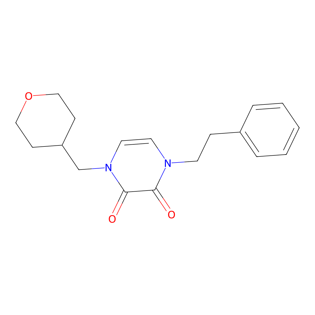 1-[(Oxan-4-yl)methyl]-4-(2-phenylethyl)-1,2,3,4-tetrahydropyrazine-2,3-dione molecular structure, CAS 3030865-50-7