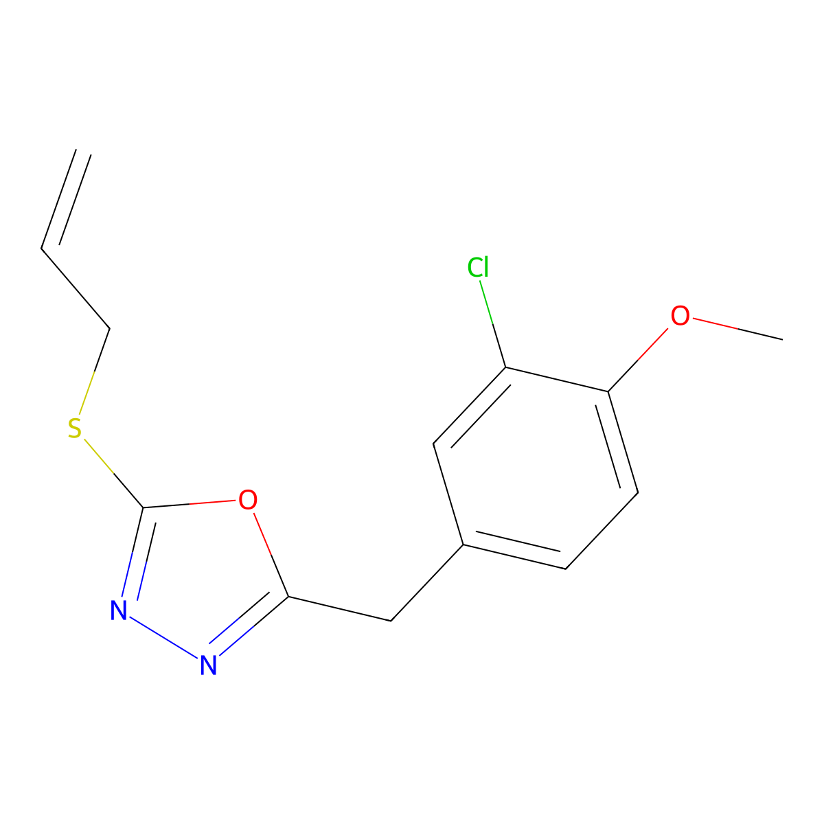 2-[(3-Chloro-4-methoxyphenyl)methyl]-5-(prop-2-en-1-ylsulfanyl)-1,3,4-oxadiazole molecular structure, CAS 3030865-51-8