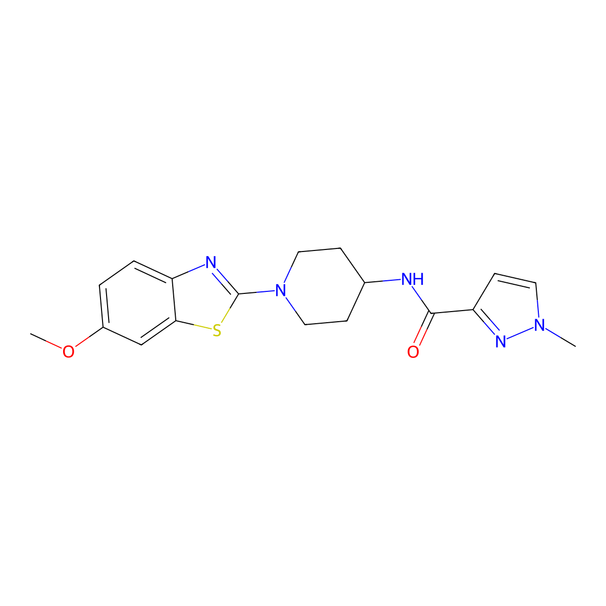 N-[1-(6-methoxy-1,3-benzothiazol-2-yl)piperidin-4-yl]-1-methyl-1H-pyrazole-3-carboxamide molecular structure, CAS 3030865-54-1