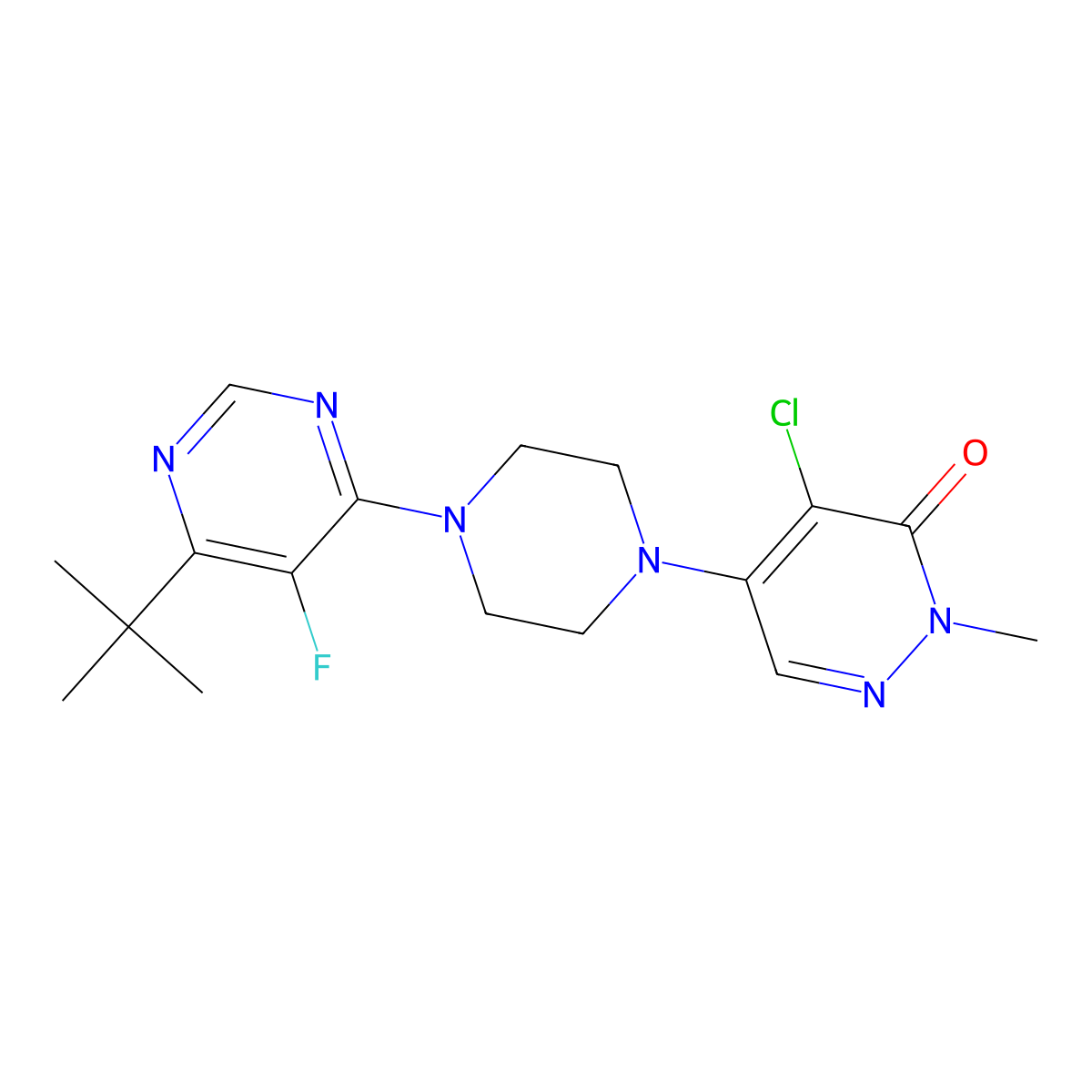5-[4-(6-Tert-butyl-5-fluoropyrimidin-4-yl)piperazin-1-yl]-4-chloro-2-methyl-2,3-dihydropyridazin-3-one molecular structure, CAS 3030865-56-3