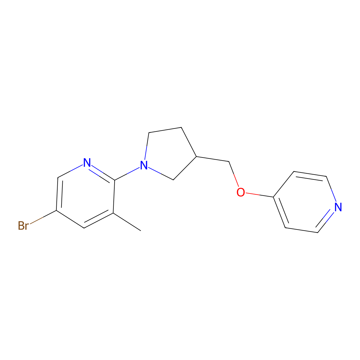 5-Bromo-3-methyl-2-{3-[(pyridin-4-yloxy)methyl]pyrrolidin-1-yl}pyridine molecular structure, CAS 3030865-65-4