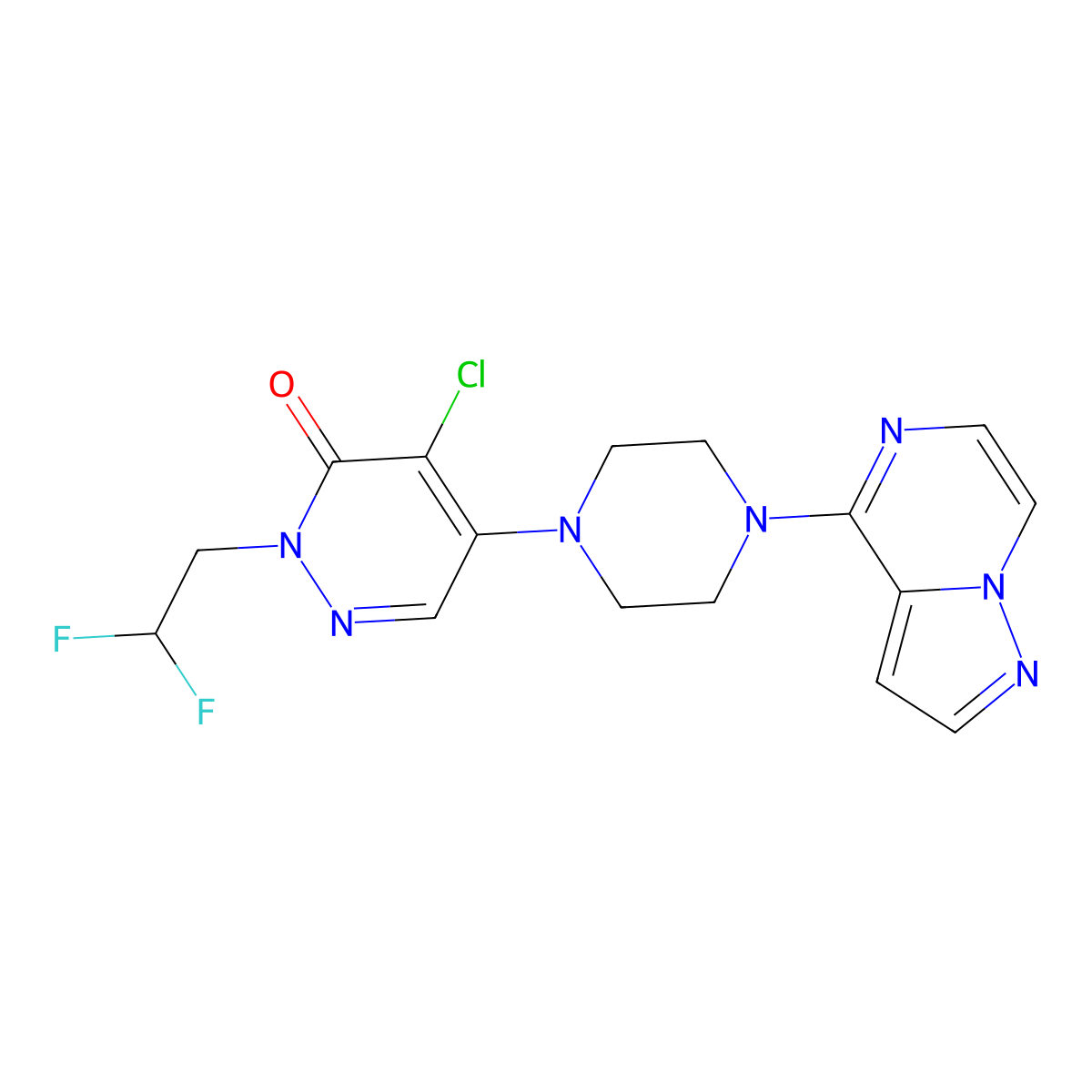 4-Chloro-2-(2,2-difluoroethyl)-5-(4-{pyrazolo[1,5-a]pyrazin-4-yl}piperazin-1-yl)-2,3-dihydropyridazin-3-one molecular structure, CAS 3030865-72-3
