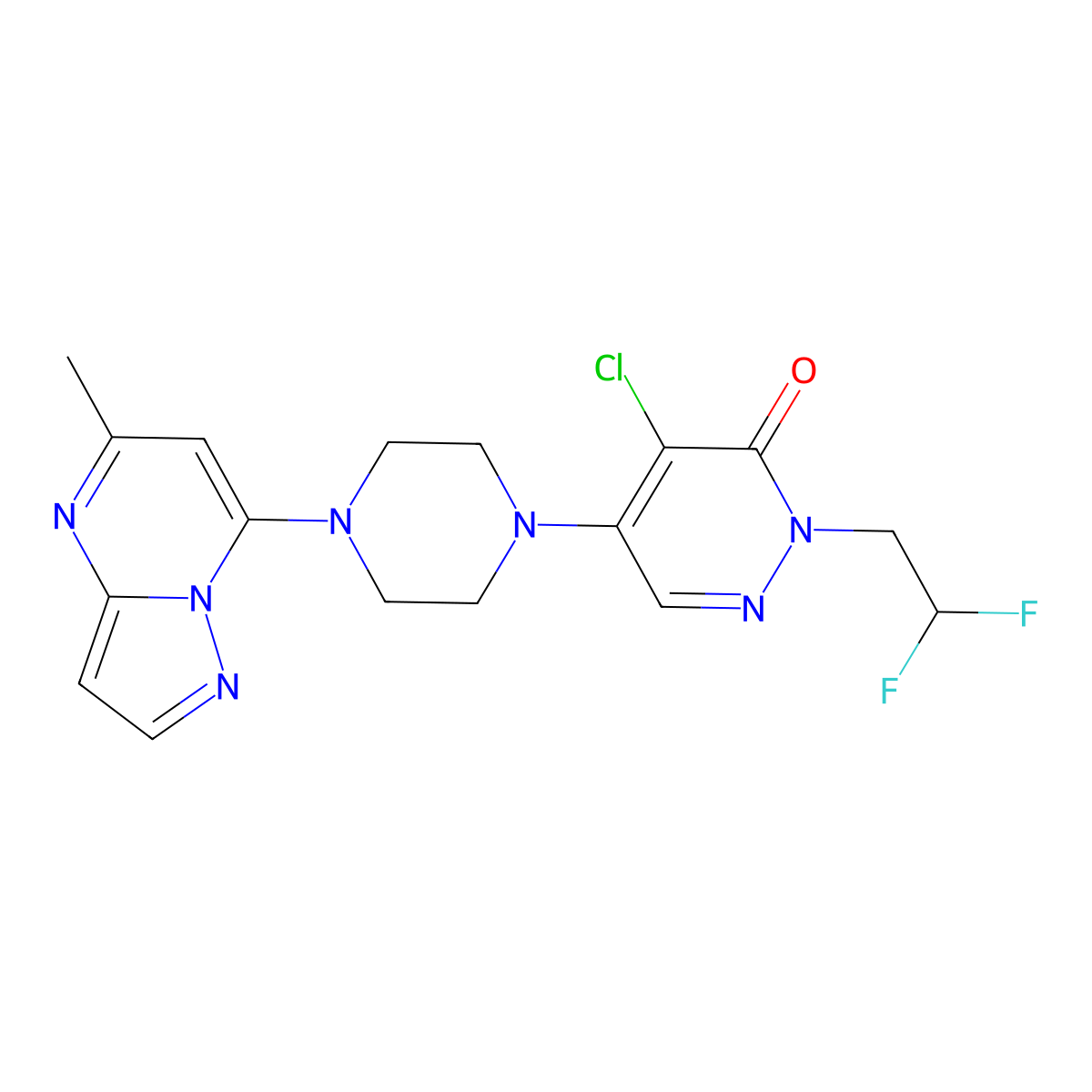 4-Chloro-2-(2,2-difluoroethyl)-5-(4-{5-methylpyrazolo[1,5-a]pyrimidin-7-yl}piperazin-1-yl)-2,3-dihydropyridazin-3-one molecular structure, CAS 3030865-84-7