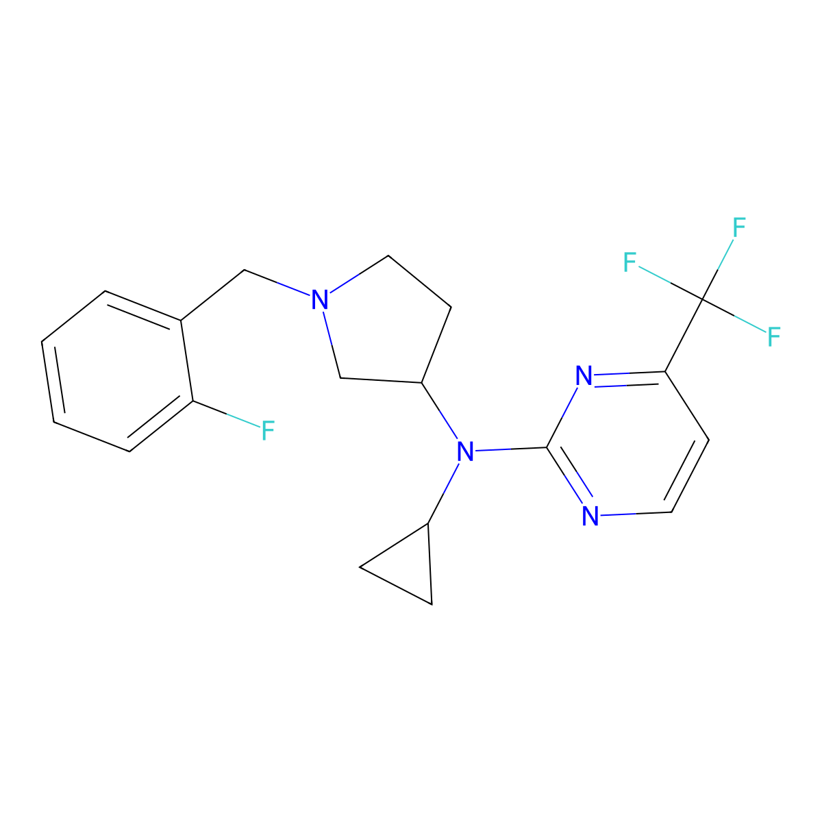 N-cyclopropyl-N-{1-[(2-fluorophenyl)methyl]pyrrolidin-3-yl}-4-(trifluoromethyl)pyrimidin-2-amine molecular structure, CAS 3030865-87-0