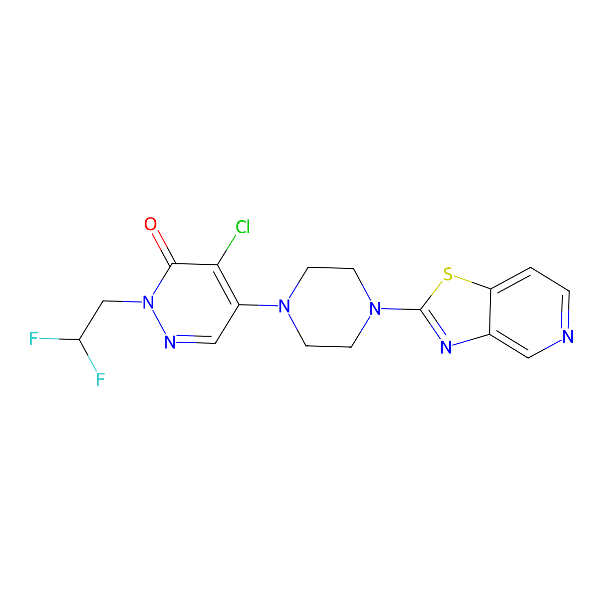 4-Chloro-2-(2,2-difluoroethyl)-5-(4-{[1,3]thiazolo[4,5-c]pyridin-2-yl}piperazin-1-yl)-2,3-dihydropyridazin-3-one molecular structure, CAS 3030865-92-7