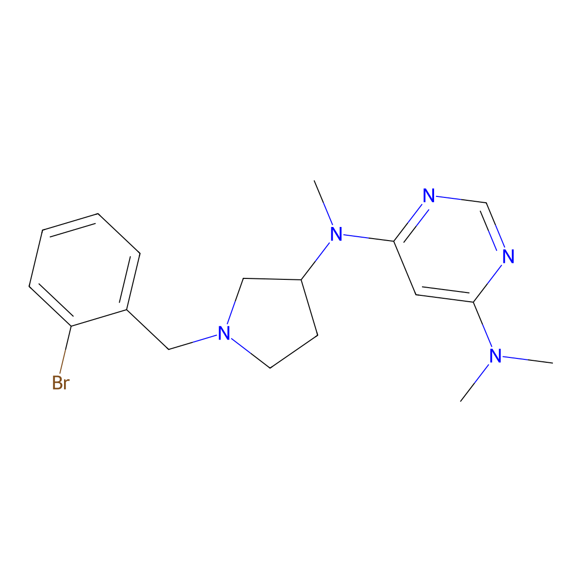 4-N-[1-[(2-bromophenyl)methyl]pyrrolidin-3-yl]-4-N,6-N,6-N-trimethylpyrimidine-4,6-diamine molecular structure, CAS 3030865-98-3