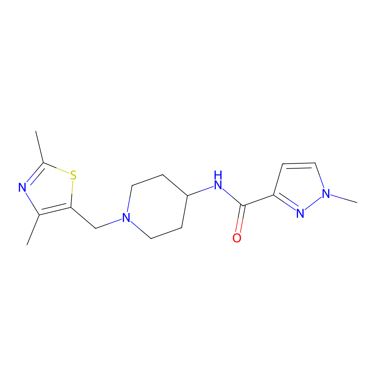 N-{1-[(2,4-dimethyl-1,3-thiazol-5-yl)methyl]piperidin-4-yl}-1-methyl-1H-pyrazole-3-carboxamide molecular structure, CAS 3030866-09-9