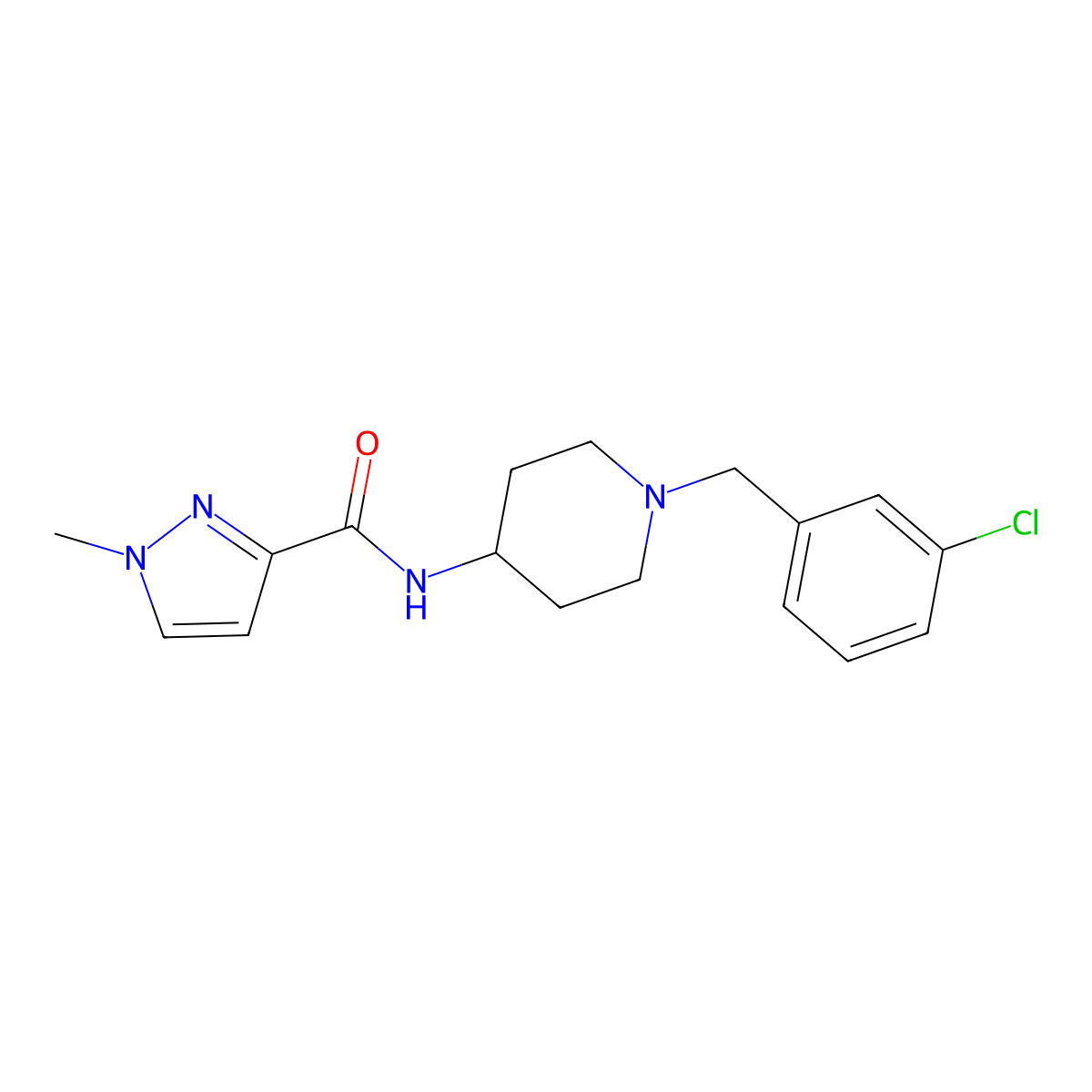 N-{1-[(3-chlorophenyl)methyl]piperidin-4-yl}-1-methyl-1H-pyrazole-3-carboxamide molecular structure, CAS 3030866-14-6
