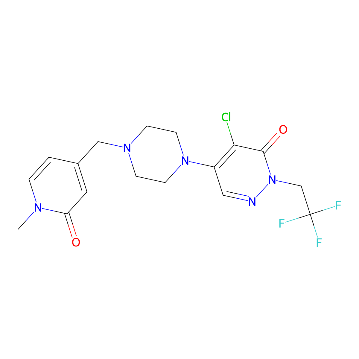 4-Chloro-5-{4-[(1-methyl-2-oxo-1,2-dihydropyridin-4-yl)methyl]piperazin-1-yl}-2-(2,2,2-trifluoroethyl)-2,3-dihydropyridazin-3-one molecular structure, CAS 3030866-30-6