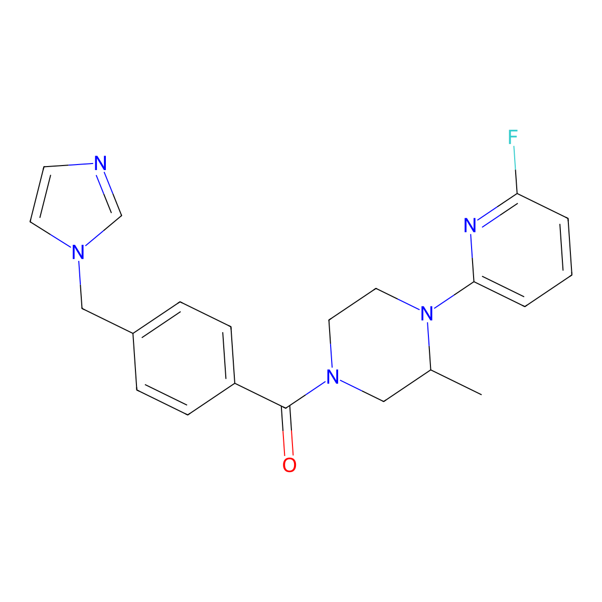1-(6-fluoropyridin-2-yl)-4-{4-[(1H-imidazol-1-yl)methyl]benzoyl}-2-methylpiperazine molecular structure, CAS 3030866-43-1