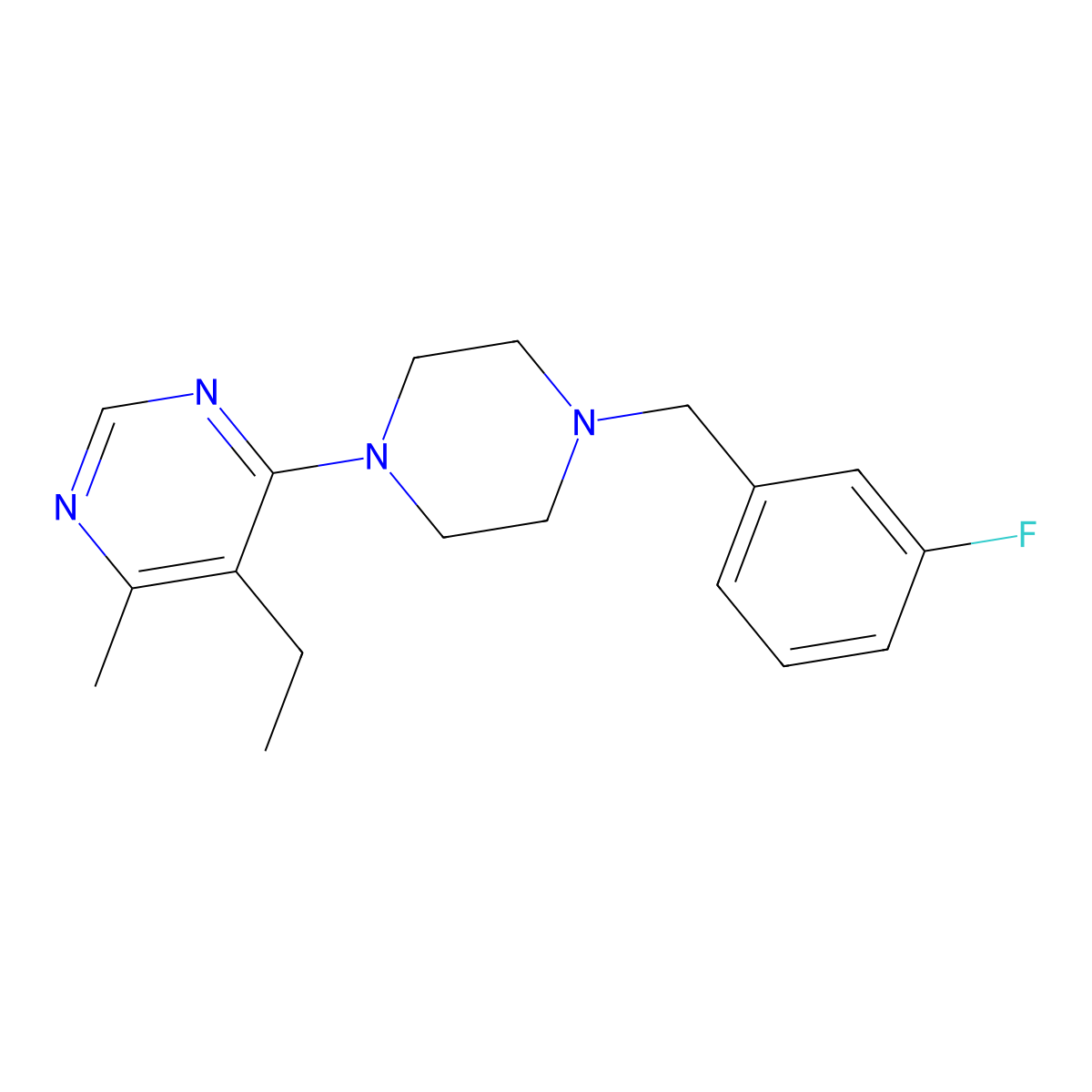 5-Ethyl-4-{4-[(3-fluorophenyl)methyl]piperazin-1-yl}-6-methylpyrimidine molecular structure, CAS 3030866-46-4