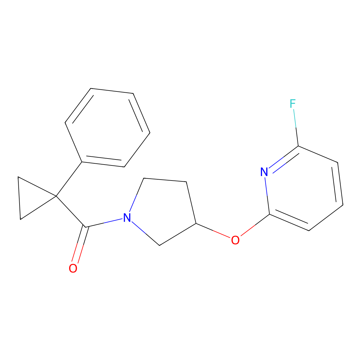 2-Fluoro-6-{[1-(1-phenylcyclopropanecarbonyl)pyrrolidin-3-yl]oxy}pyridine molecular structure, CAS 3030866-49-7