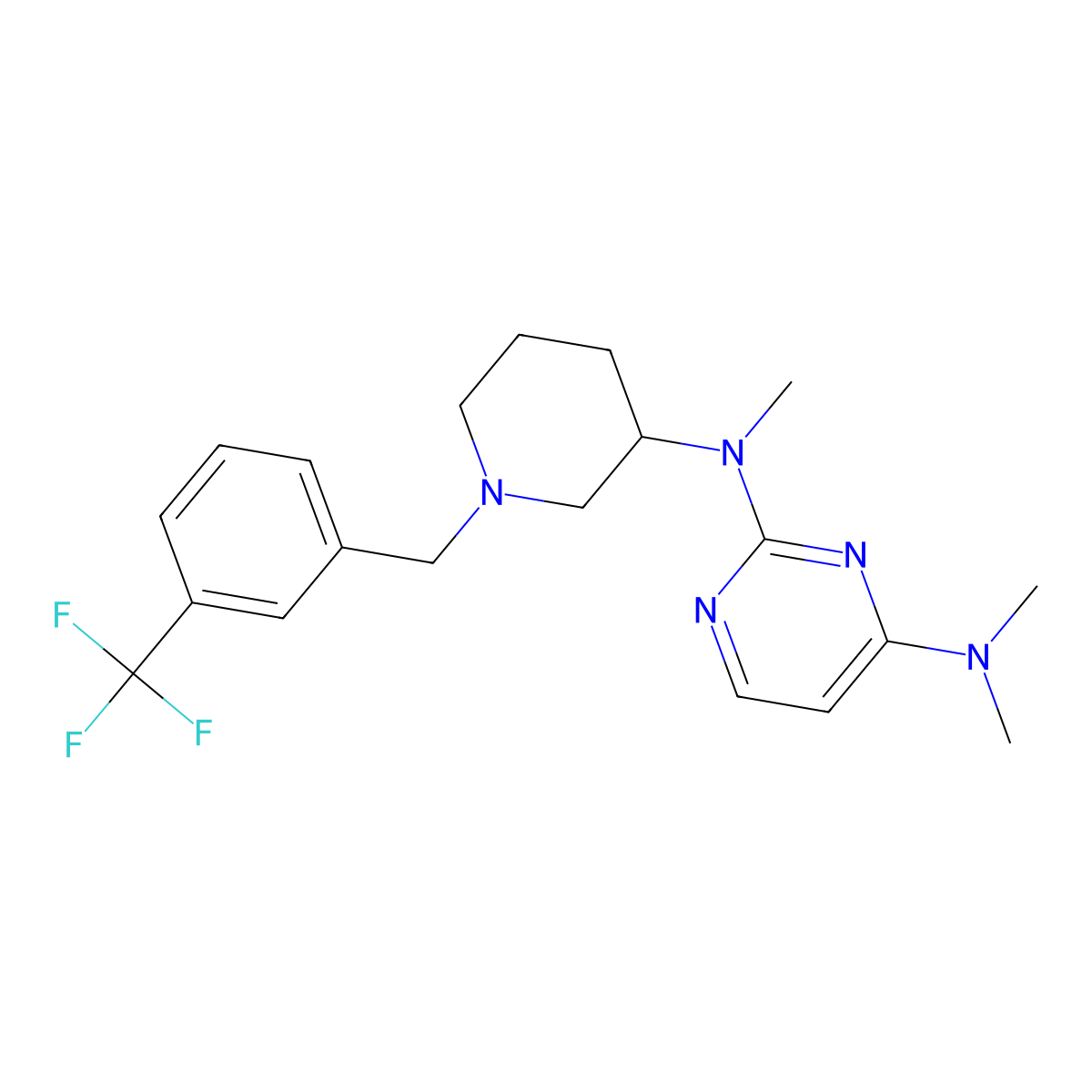 2-N,4-N,4-N-trimethyl-2-N-[1-[[3-(trifluoromethyl)phenyl]methyl]piperidin-3-yl]pyrimidine-2,4-diamine molecular structure, CAS 3030866-59-9