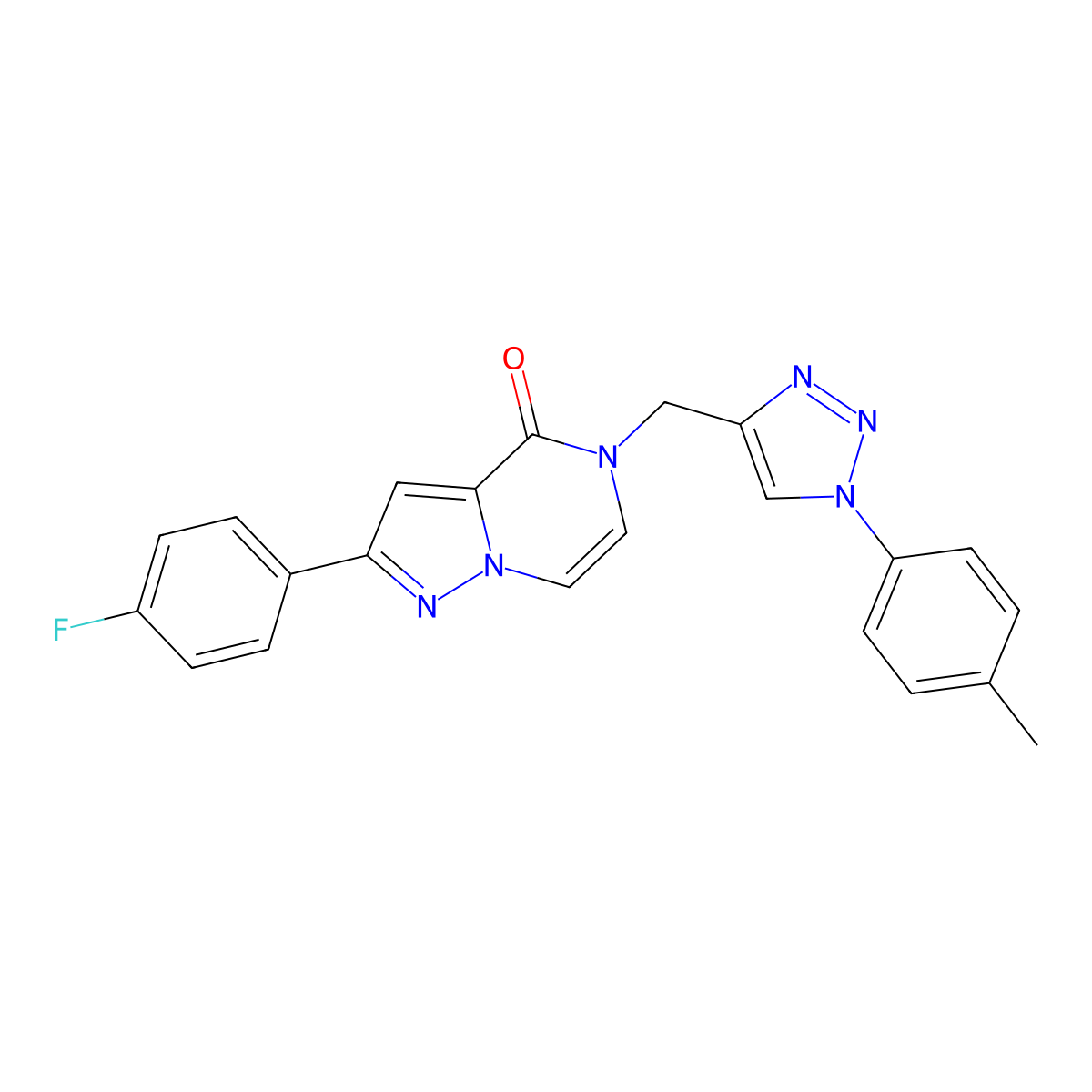2-(4-fluorophenyl)-5-{[1-(4-methylphenyl)-1H-1,2,3-triazol-4-yl]methyl}-4H,5H-pyrazolo[1,5-a]pyrazin-4-one molecular structure, CAS 3030866-60-2