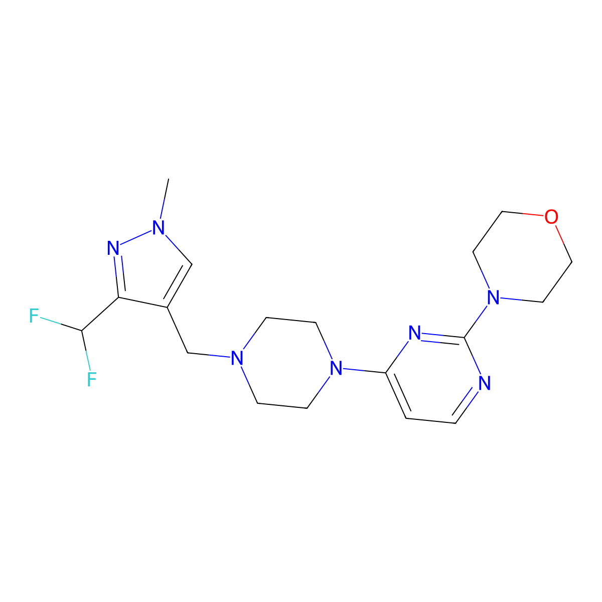 4-[4-(4-{[3-(difluoromethyl)-1-methyl-1H-pyrazol-4-yl]methyl}piperazin-1-yl)pyrimidin-2-yl]morpholine molecular structure, CAS 3030866-61-3