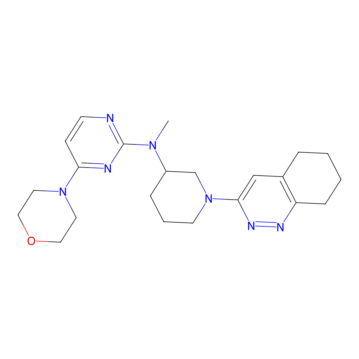 N-methyl-4-(morpholin-4-yl)-N-[1-(5,6,7,8-tetrahydrocinnolin-3-yl)piperidin-3-yl]pyrimidin-2-amine molecular structure, CAS 3030866-62-4