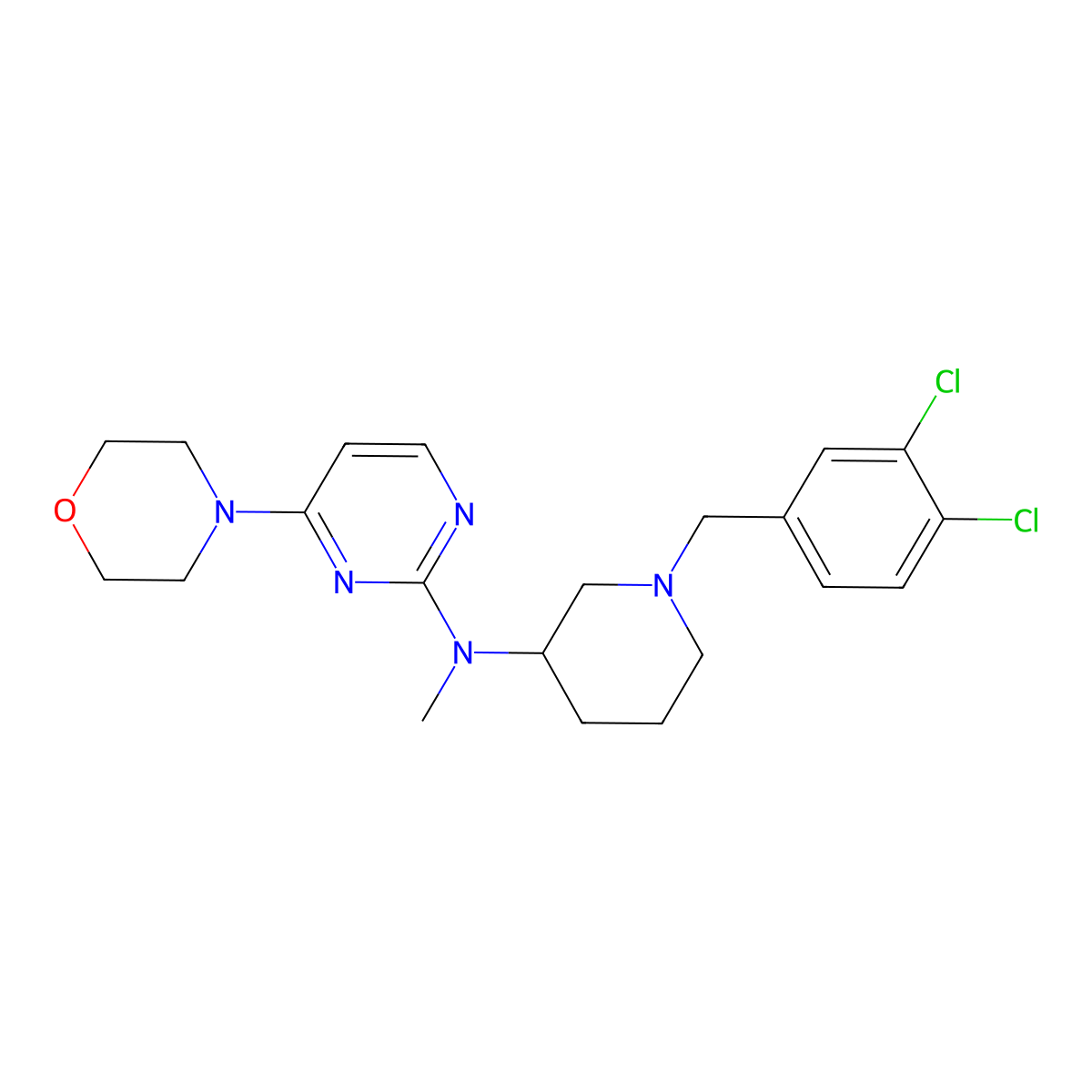 N-[1-[(3,4-dichlorophenyl)methyl]piperidin-3-yl]-N-methyl-4-morpholin-4-ylpyrimidin-2-amine molecular structure, CAS 3030866-70-4