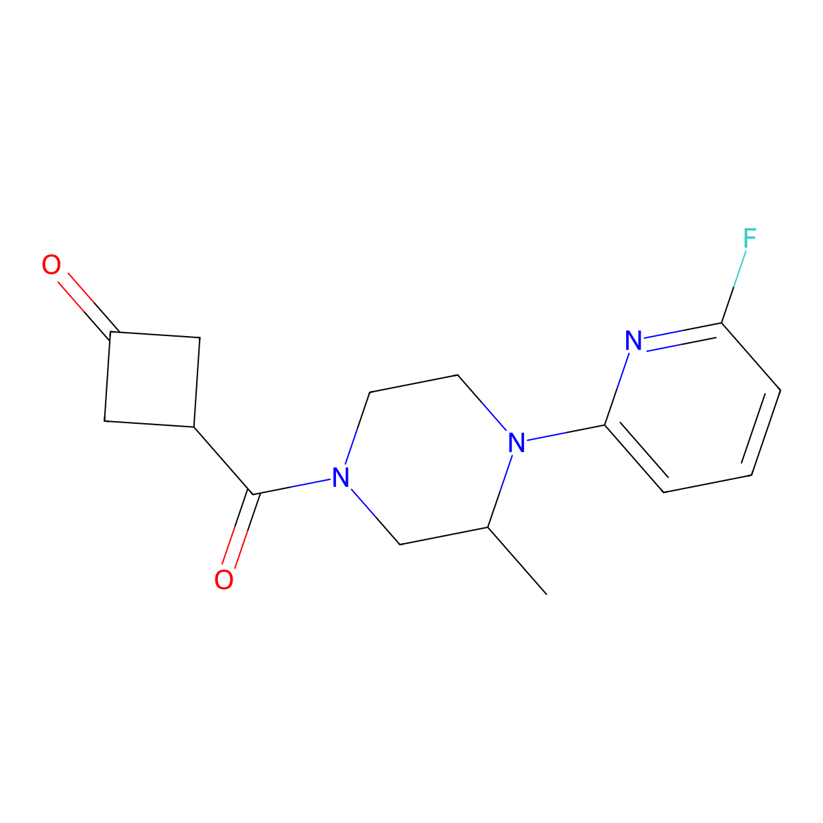 3-[4-(6-Fluoropyridin-2-yl)-3-methylpiperazine-1-carbonyl]cyclobutan-1-one molecular structure, CAS 3030866-87-3