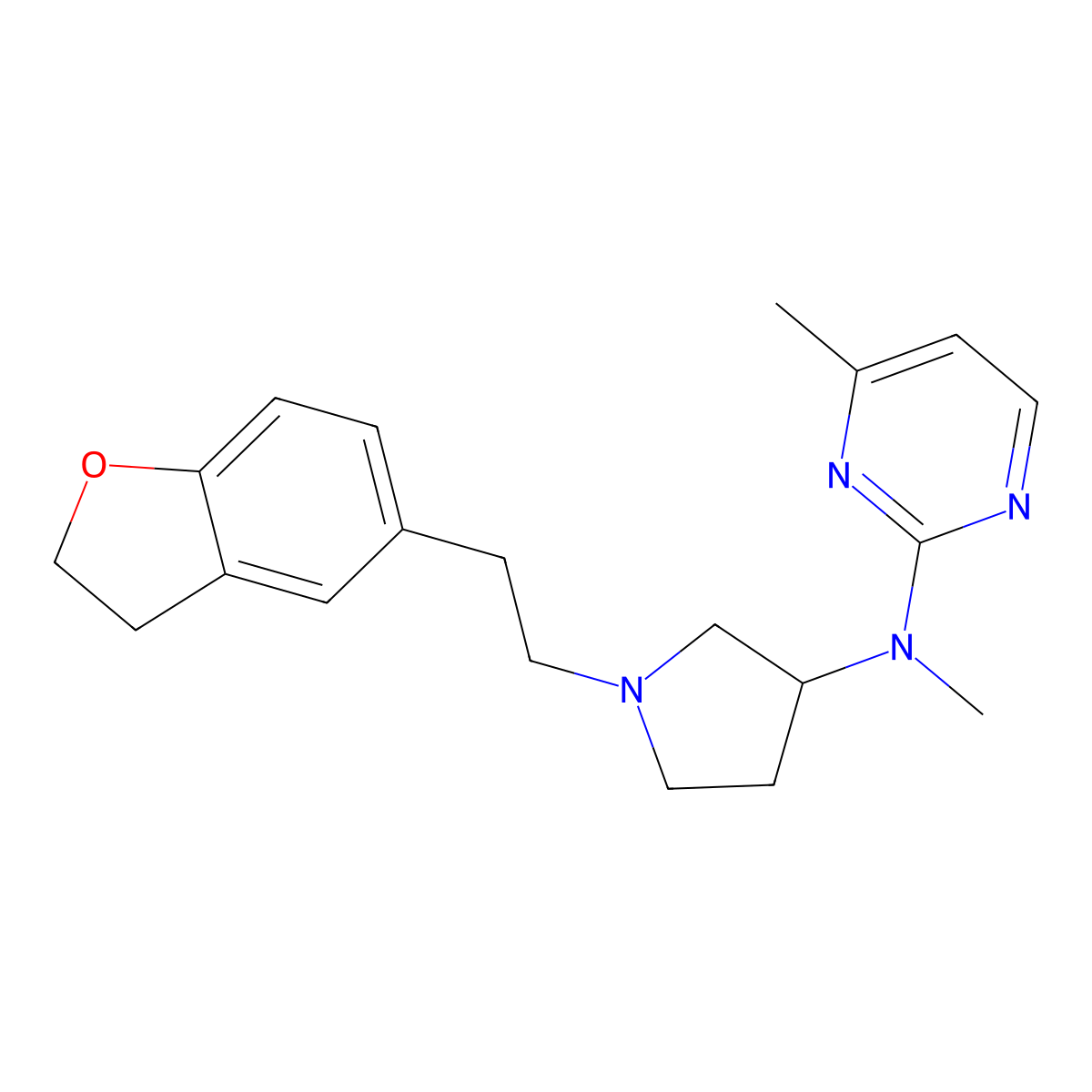 N-{1-[2-(2,3-dihydro-1-benzofuran-5-yl)ethyl]pyrrolidin-3-yl}-N,4-dimethylpyrimidin-2-amine molecular structure, CAS 3030866-96-4