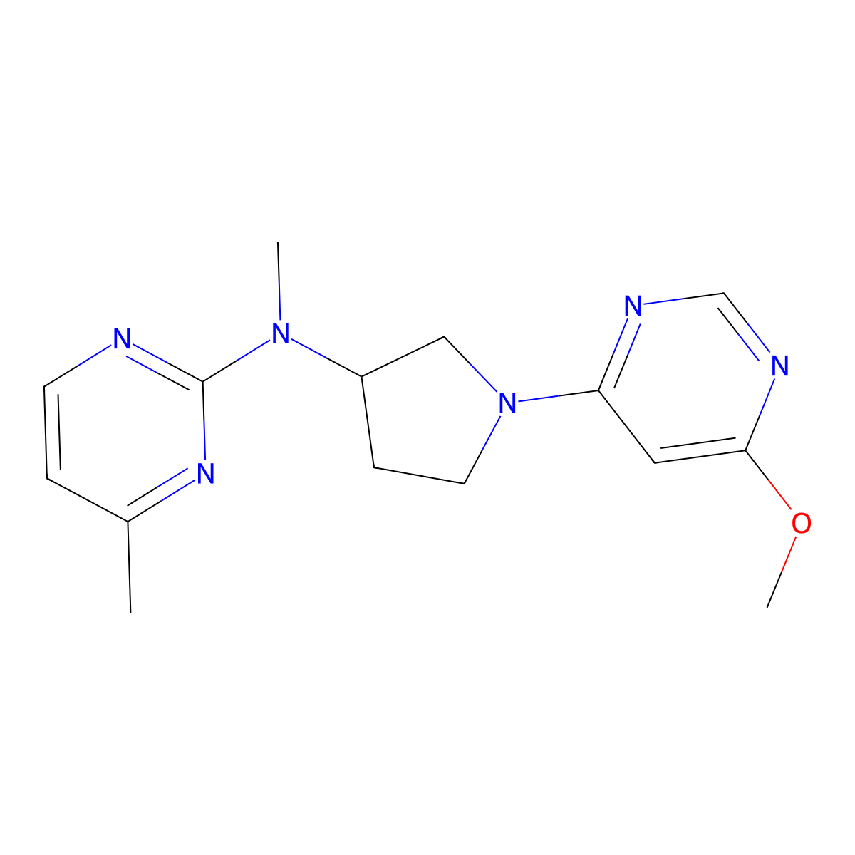 N-[1-(6-methoxypyrimidin-4-yl)pyrrolidin-3-yl]-N,4-dimethylpyrimidin-2-amine molecular structure, CAS 3030867-02-5