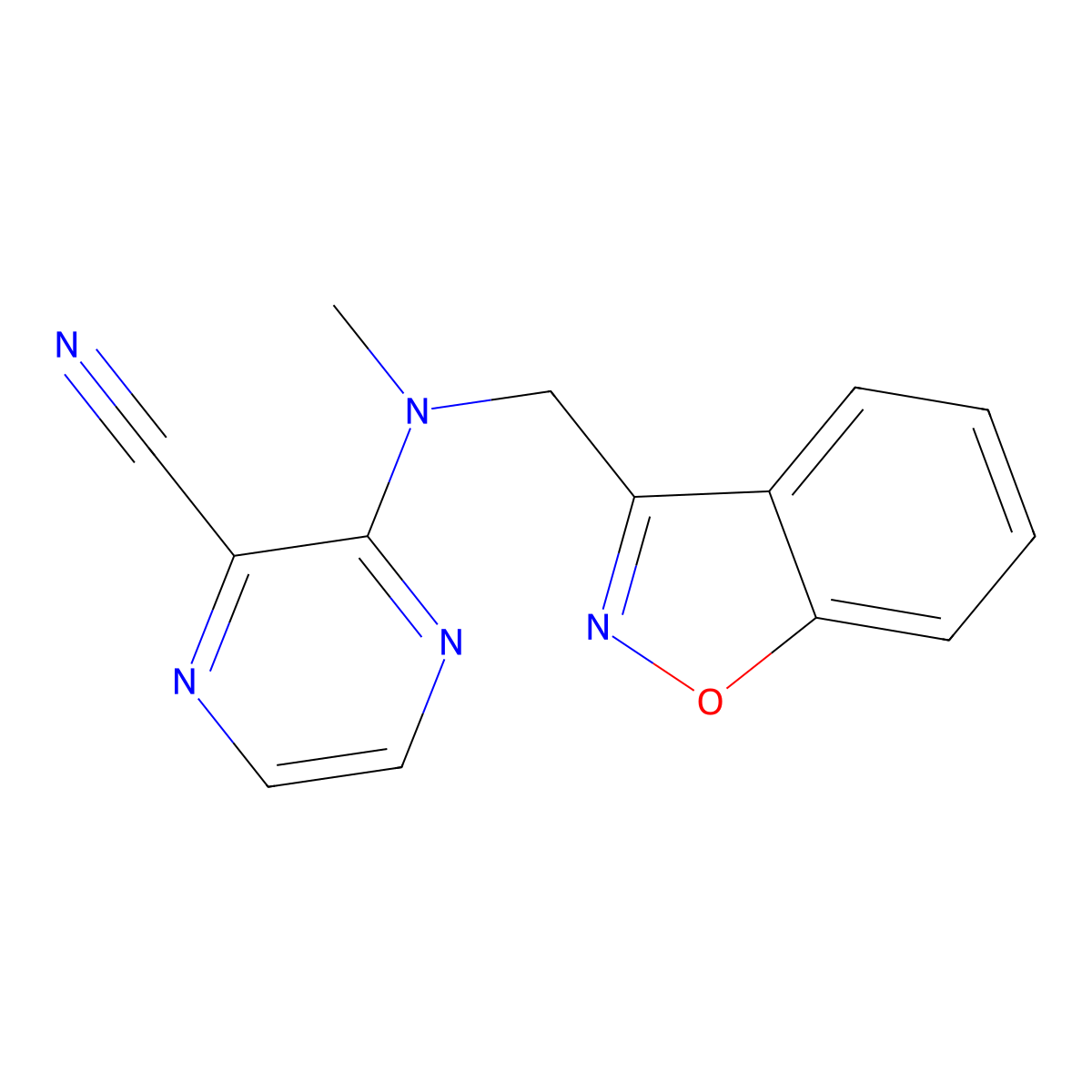 3-{[(1,2-Benzoxazol-3-yl)methyl](methyl)amino}pyrazine-2-carbonitrile molecular structure, CAS 3030867-05-8