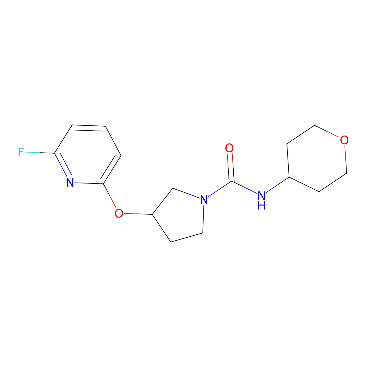 3-[(6-fluoropyridin-2-yl)oxy]-N-(oxan-4-yl)pyrrolidine-1-carboxamide molecular structure, CAS 3030867-06-9
