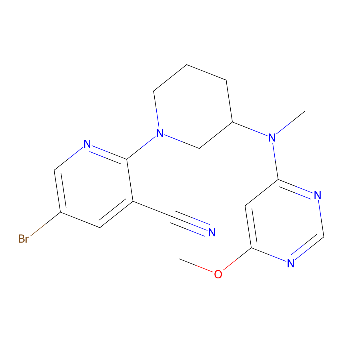 5-Bromo-2-{3-[(6-methoxypyrimidin-4-yl)(methyl)amino]piperidin-1-yl}pyridine-3-carbonitrile molecular structure, CAS 3030867-09-2