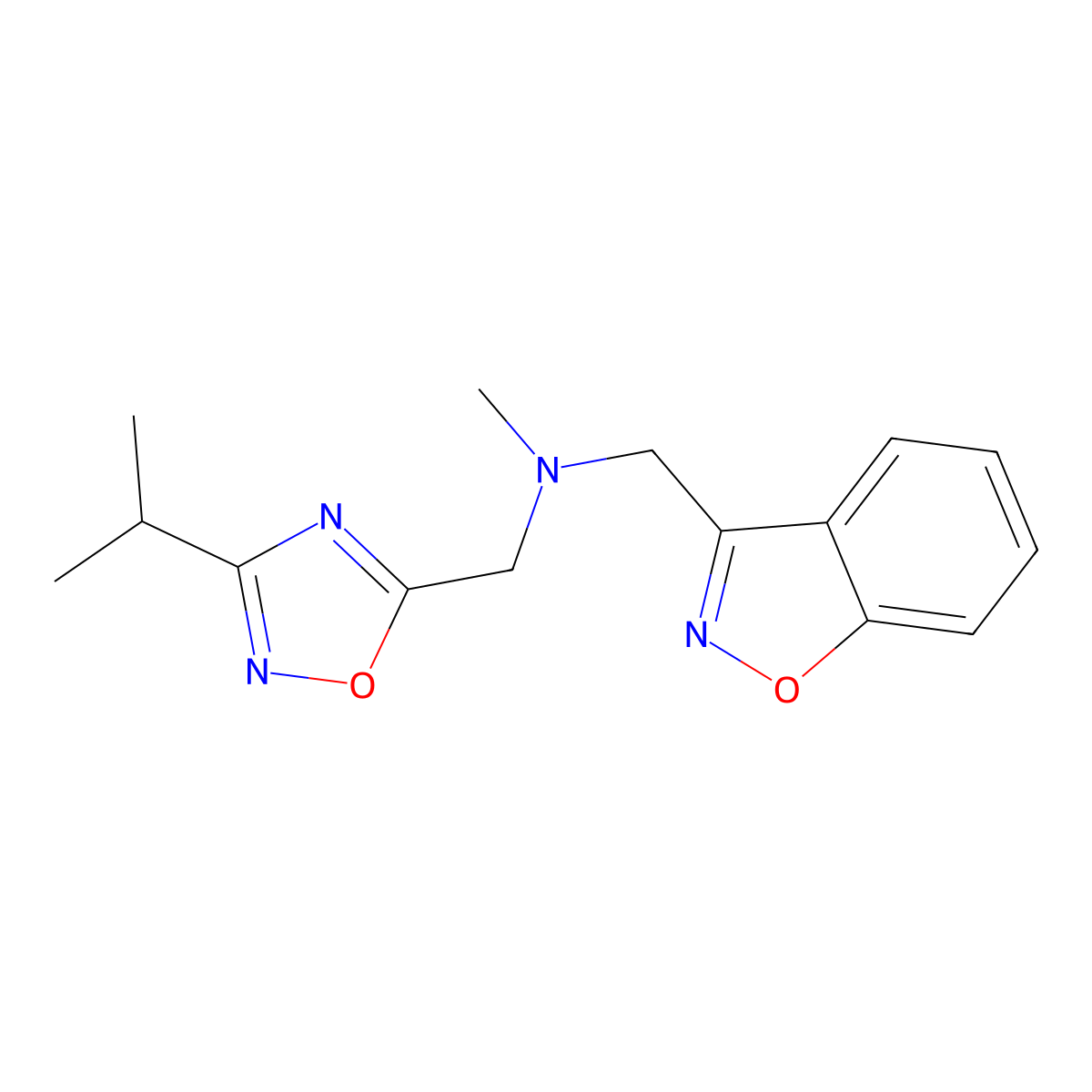 [(1,2-Benzoxazol-3-yl)methyl](methyl){[3-(propan-2-yl)-1,2,4-oxadiazol-5-yl]methyl}amine molecular structure, CAS 3030867-13-8