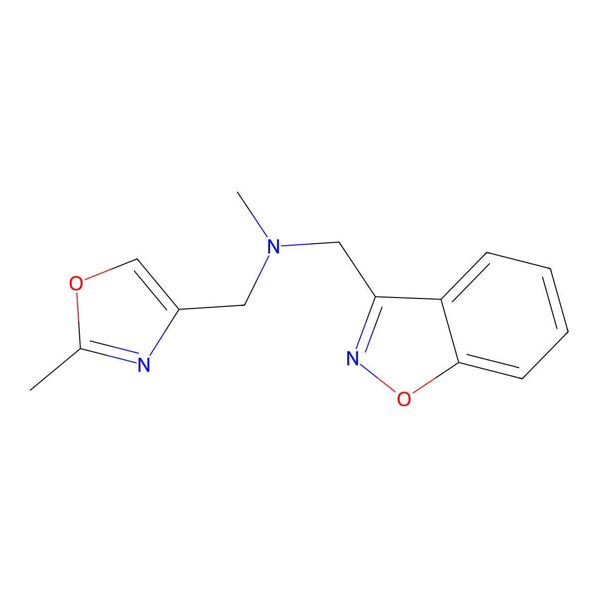 [(1,2-Benzoxazol-3-yl)methyl](methyl)[(2-methyl-1,3-oxazol-4-yl)methyl]amine molecular structure, CAS 3030867-40-1