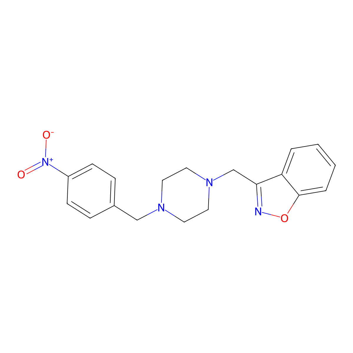 3-({4-[(4-Nitrophenyl)methyl]piperazin-1-yl}methyl)-1,2-benzoxazole molecular structure, CAS 3030867-50-3