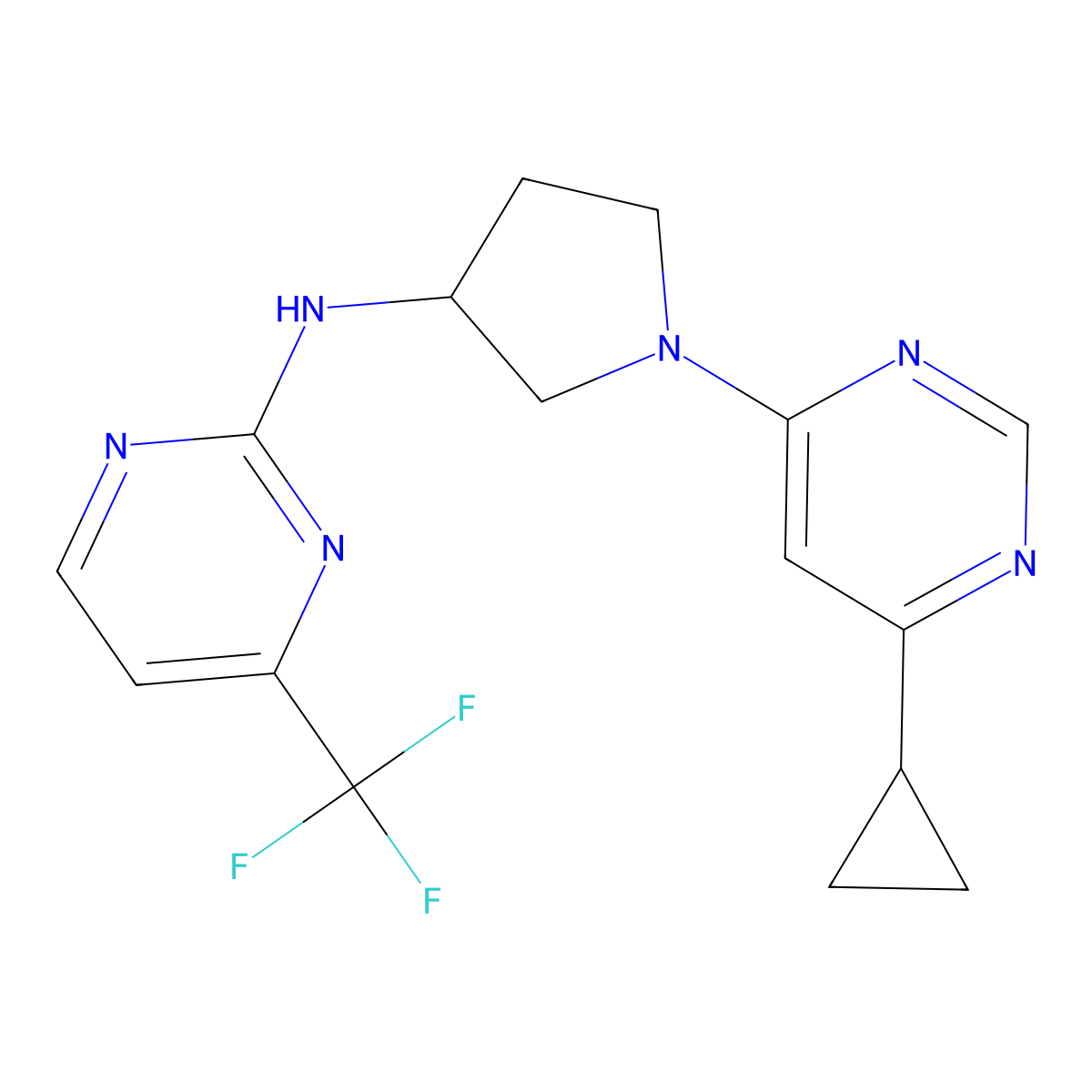 N-[1-(6-cyclopropylpyrimidin-4-yl)pyrrolidin-3-yl]-4-(trifluoromethyl)pyrimidin-2-amine molecular structure, CAS 3030867-54-7