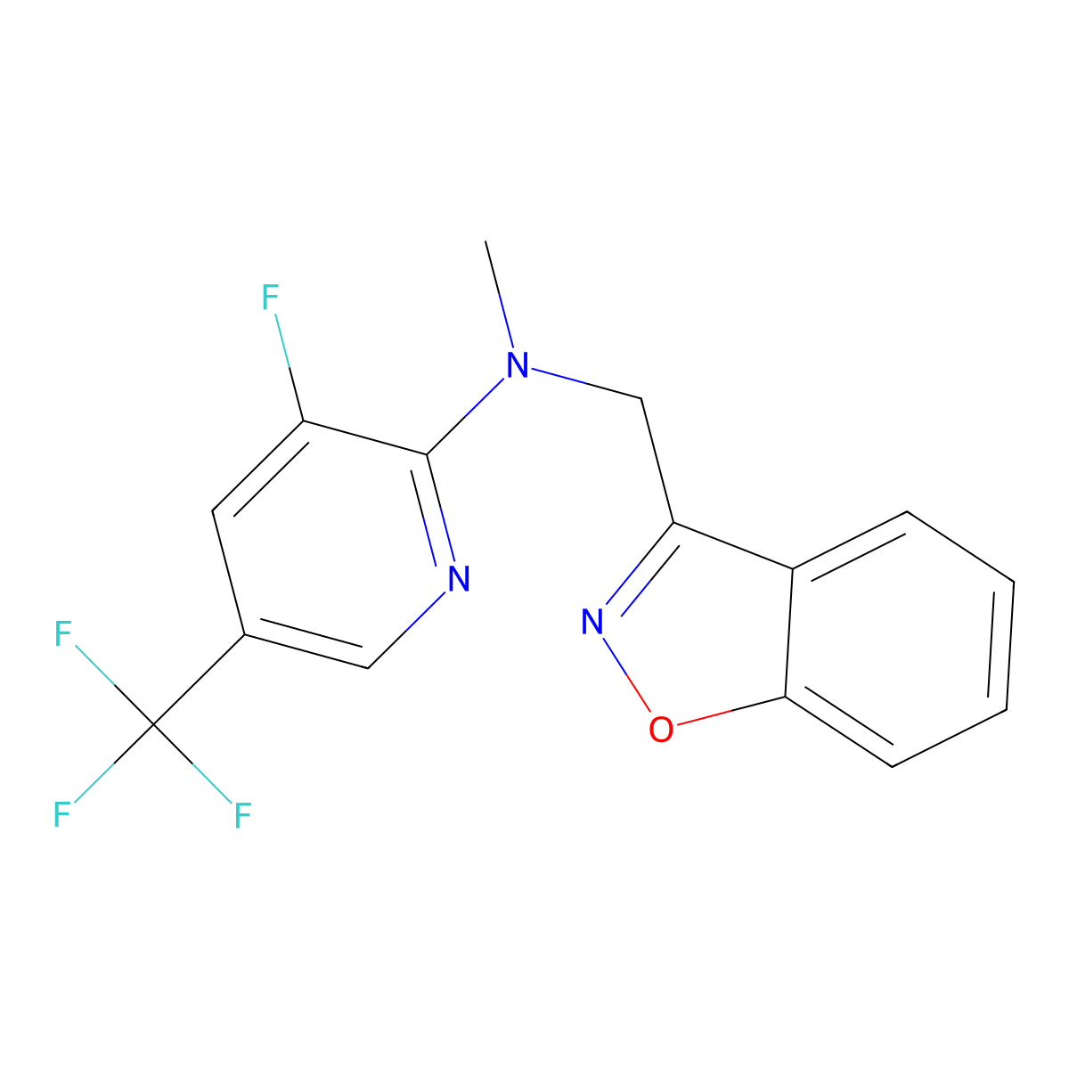 N-[(1,2-benzoxazol-3-yl)methyl]-3-fluoro-N-methyl-5-(trifluoromethyl)pyridin-2-amine molecular structure, CAS 3030867-56-9