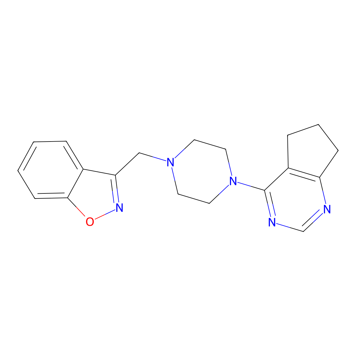 3-[(4-{5H,6H,7H-cyclopenta[d]pyrimidin-4-yl}piperazin-1-yl)methyl]-1,2-benzoxazole molecular structure, CAS 3030867-64-9