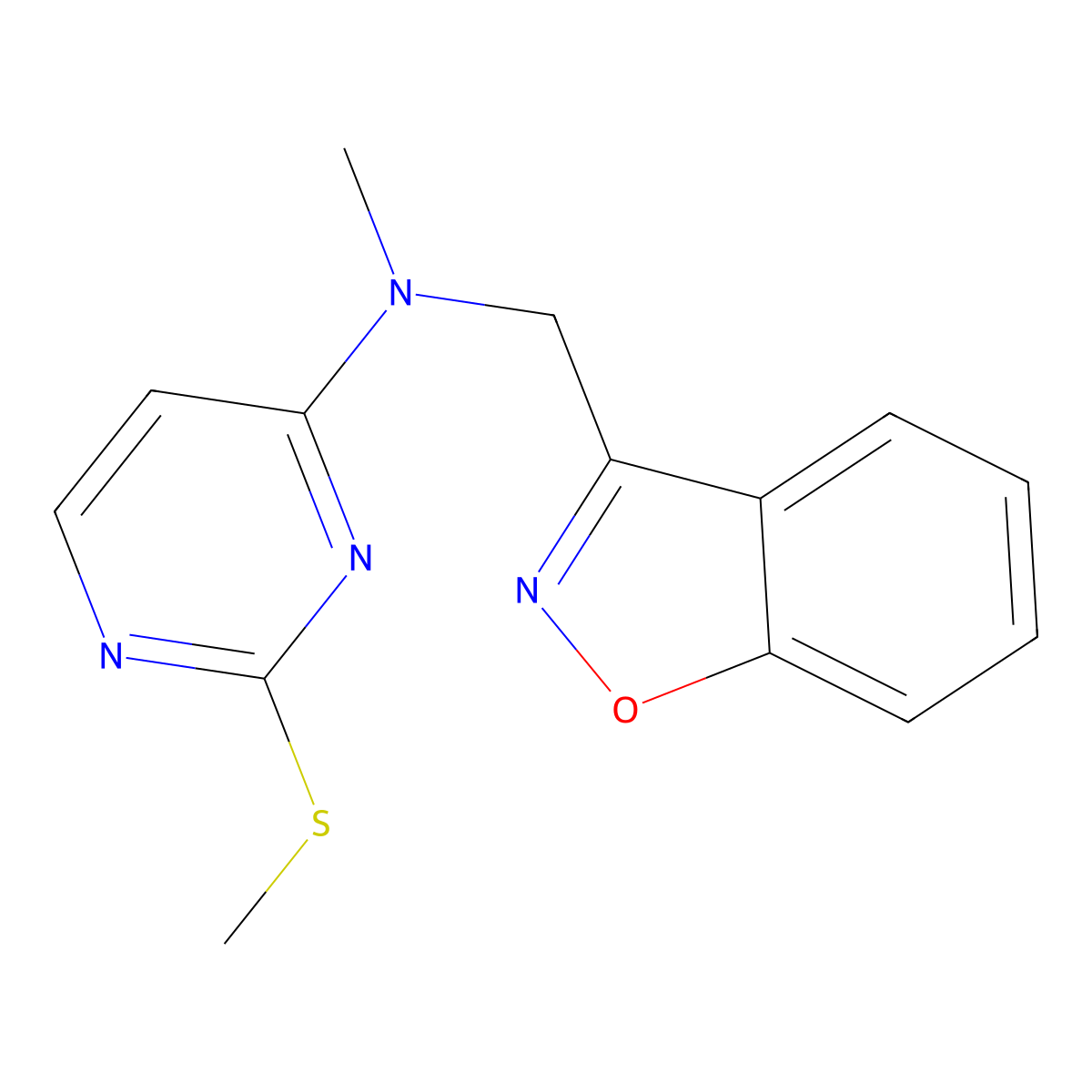 N-[(1,2-benzoxazol-3-yl)methyl]-N-methyl-2-(methylsulfanyl)pyrimidin-4-amine molecular structure, CAS 3030867-65-0