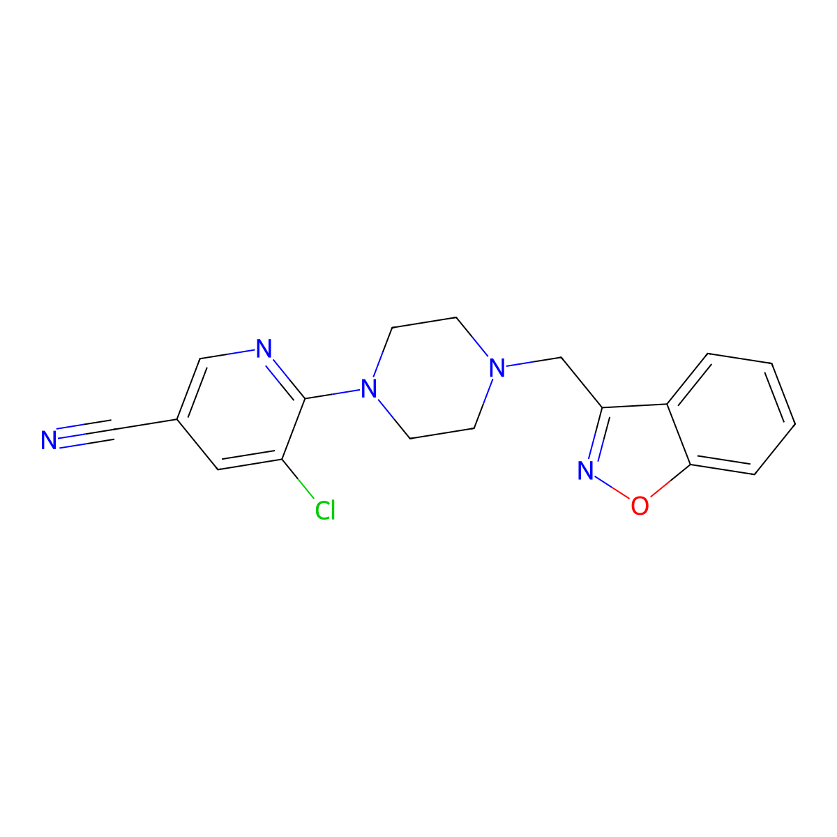 6-[4-(1,2-Benzoxazol-3-ylmethyl)piperazin-1-yl]-5-chloropyridine-3-carbonitrile molecular structure, CAS 3030867-71-8