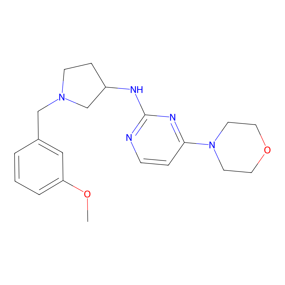 N-{1-[(3-methoxyphenyl)methyl]pyrrolidin-3-yl}-4-(morpholin-4-yl)pyrimidin-2-amine molecular structure, CAS 3030867-94-5