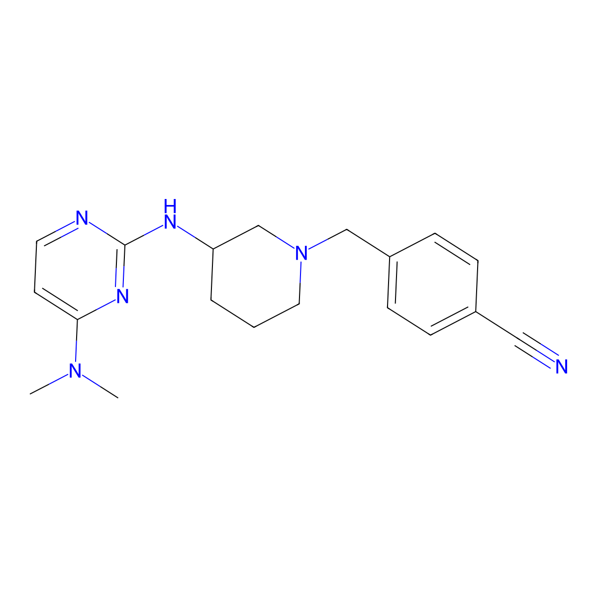 4-[(3-{[4-(Dimethylamino)pyrimidin-2-yl]amino}piperidin-1-yl)methyl]benzonitrile molecular structure, CAS 3030868-37-9
