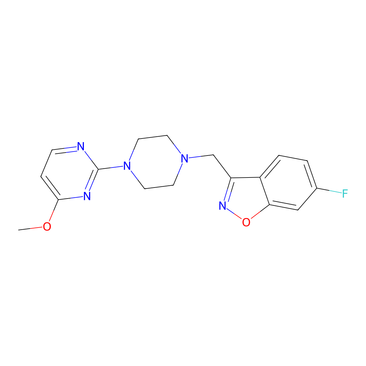 6-Fluoro-3-{[4-(4-methoxypyrimidin-2-yl)piperazin-1-yl]methyl}-1,2-benzoxazole molecular structure, CAS 3030868-39-1