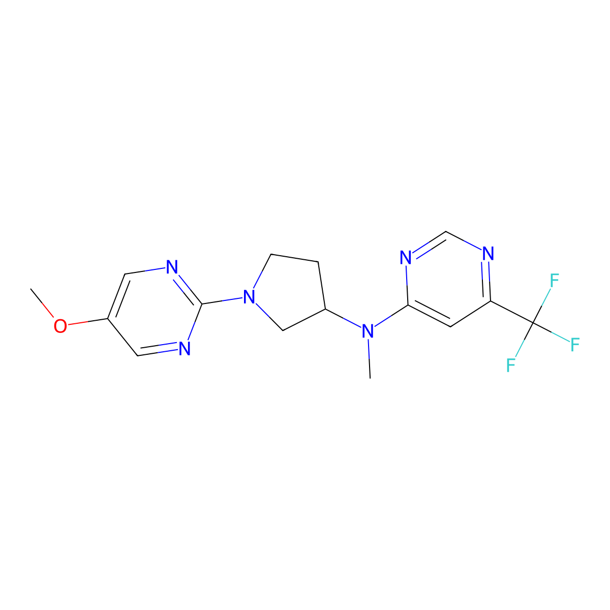 N-[1-(5-methoxypyrimidin-2-yl)pyrrolidin-3-yl]-N-methyl-6-(trifluoromethyl)pyrimidin-4-amine molecular structure, CAS 3030868-40-4