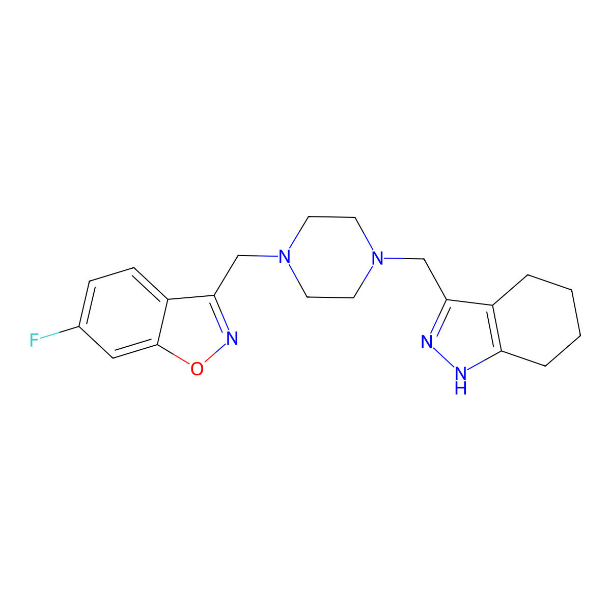 6-fluoro-3-({4-[(4,5,6,7-tetrahydro-1H-indazol-3-yl)methyl]piperazin-1-yl}methyl)-1,2-benzoxazole molecular structure, CAS 3030868-47-1