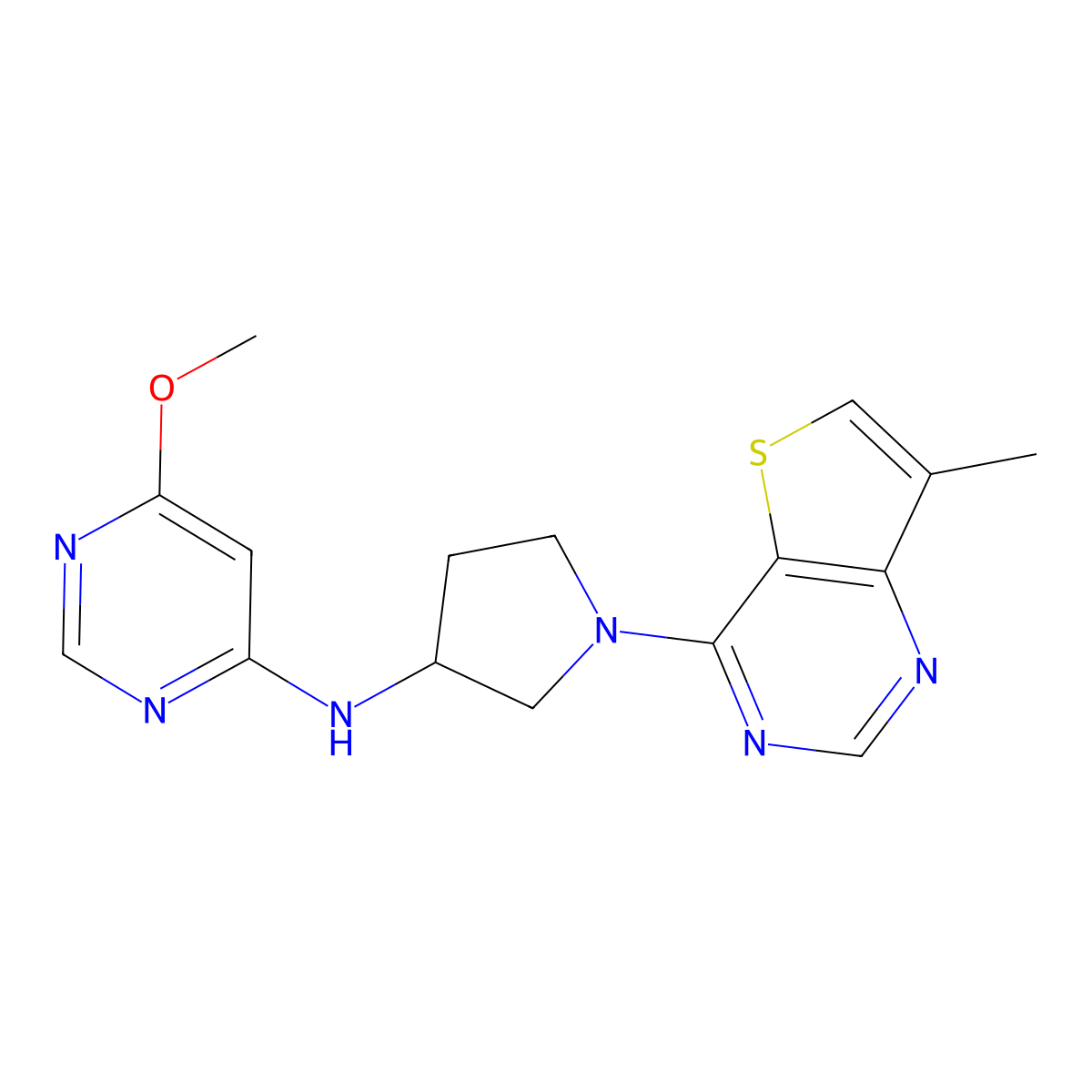 6-methoxy-N-(1-{7-methylthieno[3,2-d]pyrimidin-4-yl}pyrrolidin-3-yl)pyrimidin-4-amine molecular structure, CAS 3030868-49-3