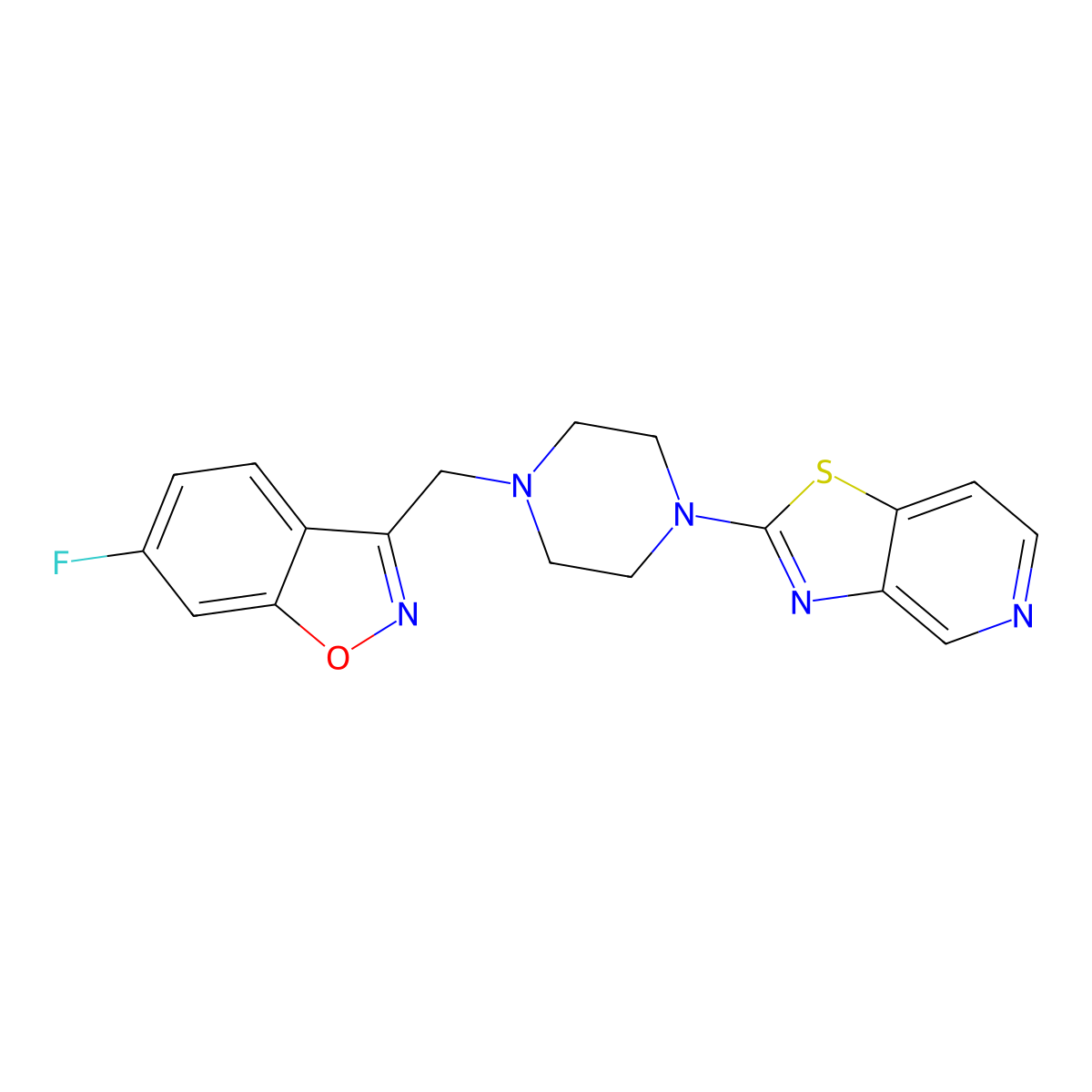 6-Fluoro-3-[(4-{[1,3]thiazolo[4,5-c]pyridin-2-yl}piperazin-1-yl)methyl]-1,2-benzoxazole molecular structure, CAS 3030868-63-1