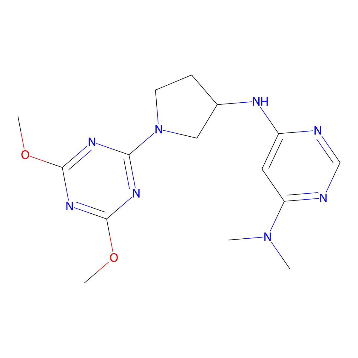N6-[1-(4,6-dimethoxy-1,3,5-triazin-2-yl)pyrrolidin-3-yl]-N4,N4-dimethylpyrimidine-4,6-diamine molecular structure, CAS 3030868-64-2
