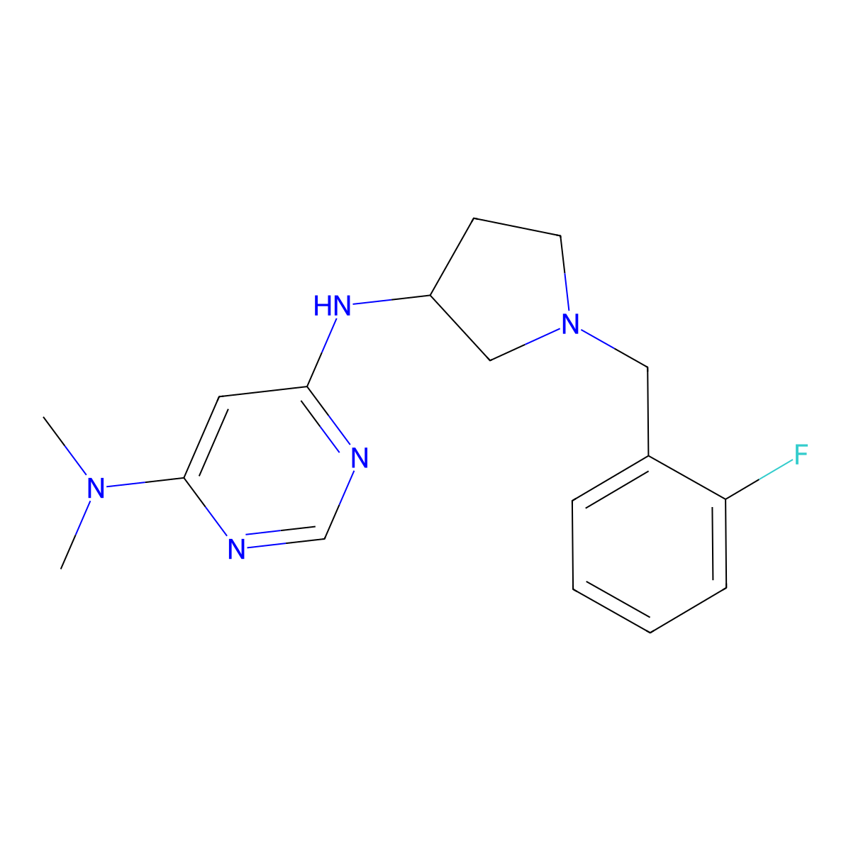 N6-{1-[(2-fluorophenyl)methyl]pyrrolidin-3-yl}-N4,N4-dimethylpyrimidine-4,6-diamine molecular structure, CAS 3030868-72-2