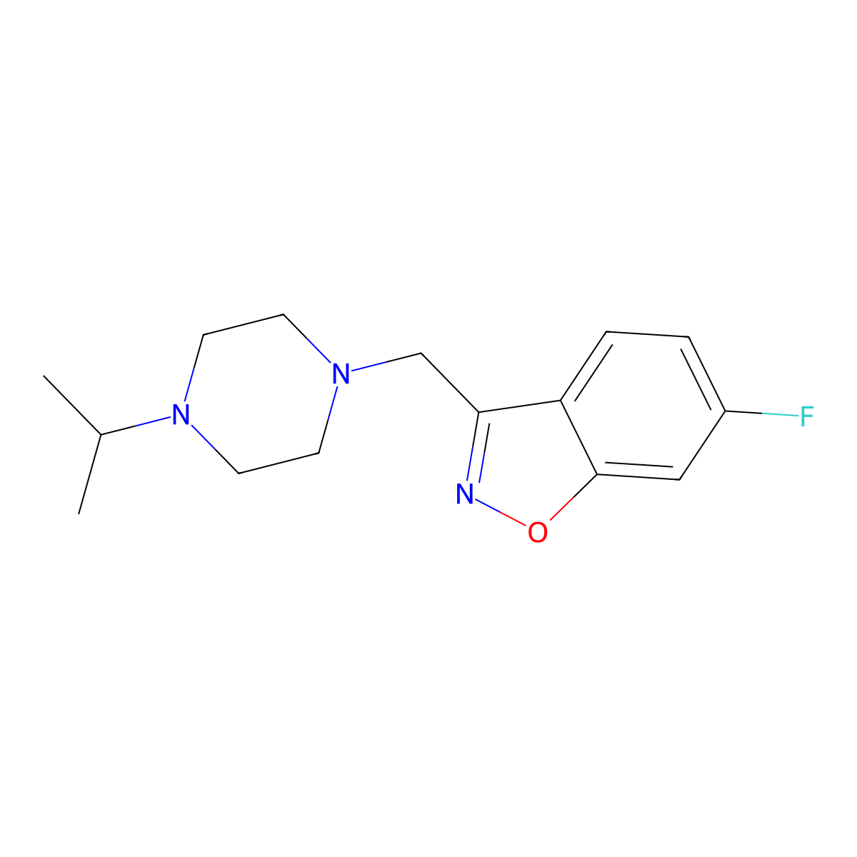 6-Fluoro-3-{[4-(propan-2-yl)piperazin-1-yl]methyl}-1,2-benzoxazole molecular structure, CAS 3030868-90-4