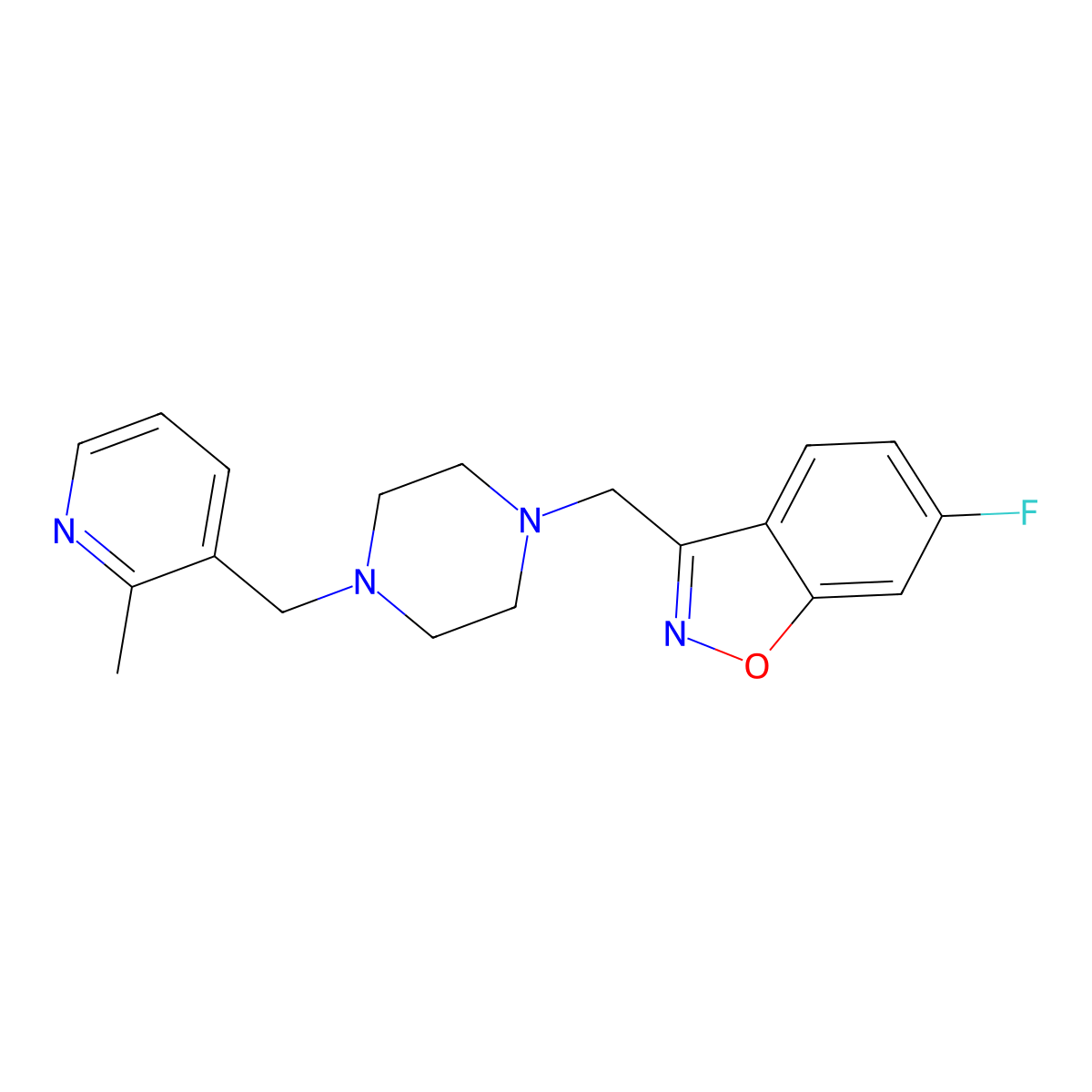 6-Fluoro-3-({4-[(2-methylpyridin-3-yl)methyl]piperazin-1-yl}methyl)-1,2-benzoxazole molecular structure, CAS 3030869-03-2