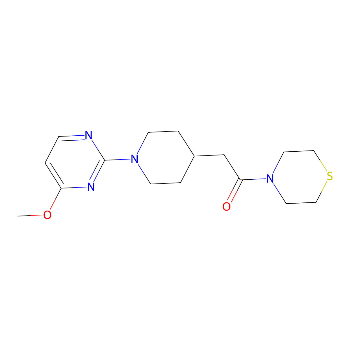 2-(1-{Pyrido[3,4-d]pyrimidin-4-yl}piperidin-4-yl)-1-(thiomorpholin-4-yl)ethan-1-one molecular structure, CAS 3030869-05-4