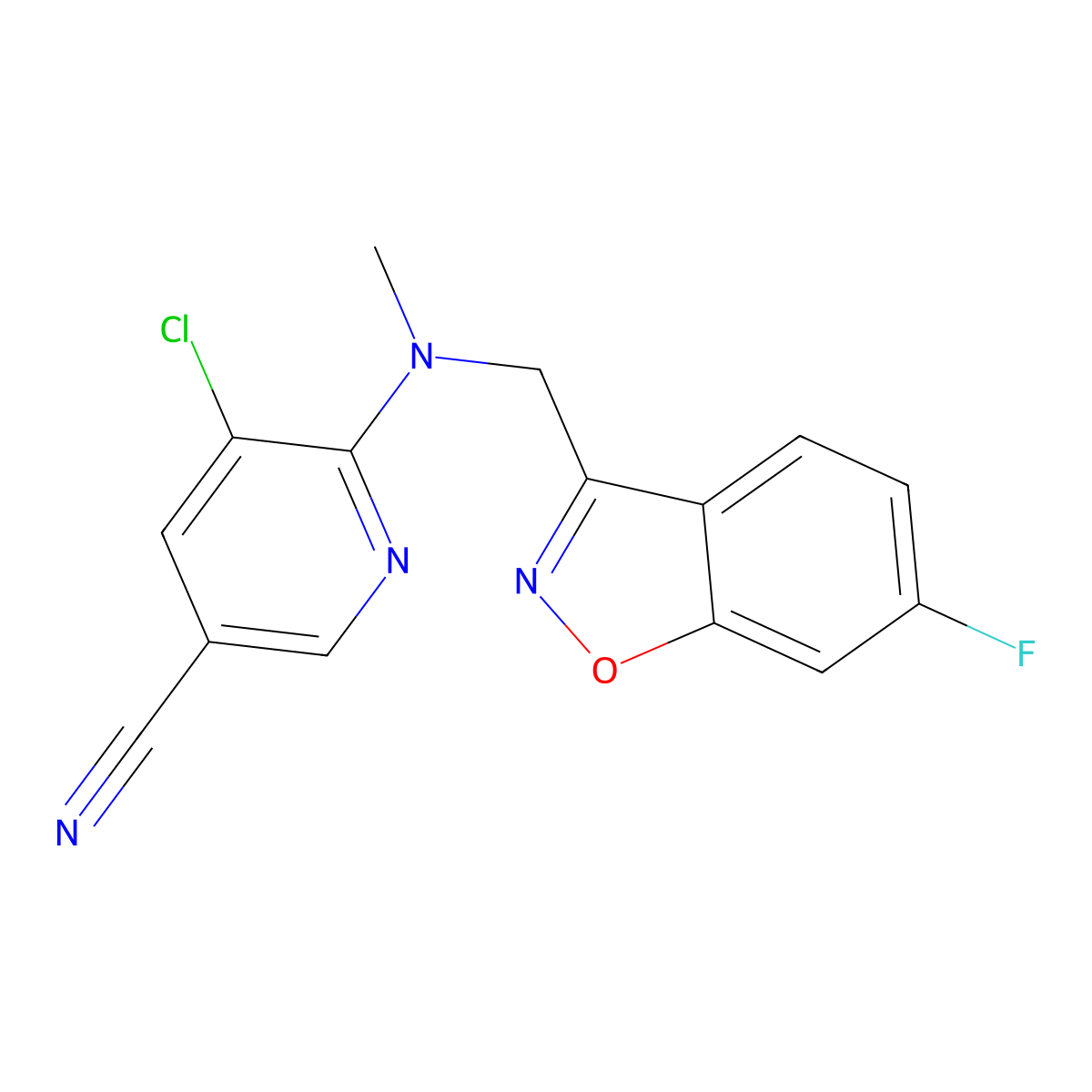 5-Chloro-6-{[(6-fluoro-1,2-benzoxazol-3-yl)methyl](methyl)amino}pyridine-3-carbonitrile molecular structure, CAS 3030869-11-2